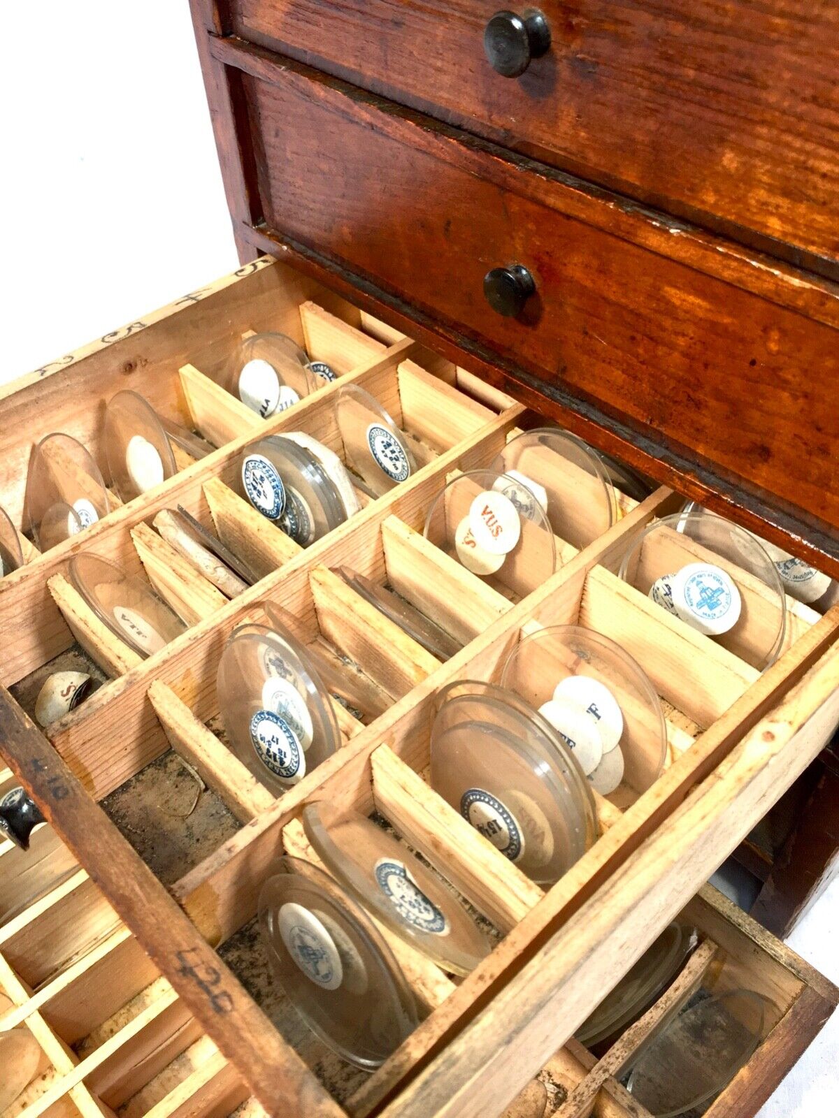 Antique Horologist Wooden Tabletop Collectors Cabinet Chest of Drawers c.1900