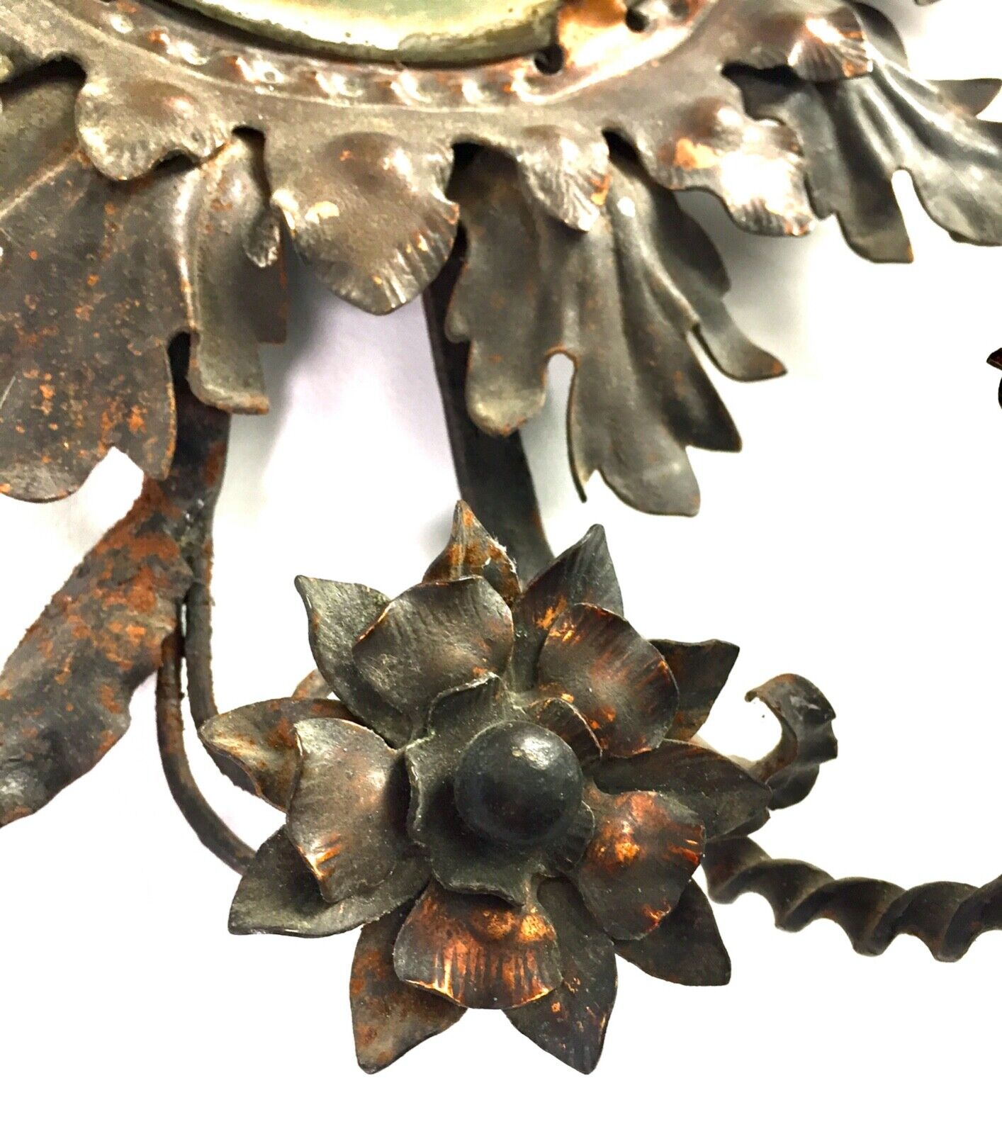 Antique Victorian Pair of Pressed Copper & Iron Mirror Sconces / Wall Hanging