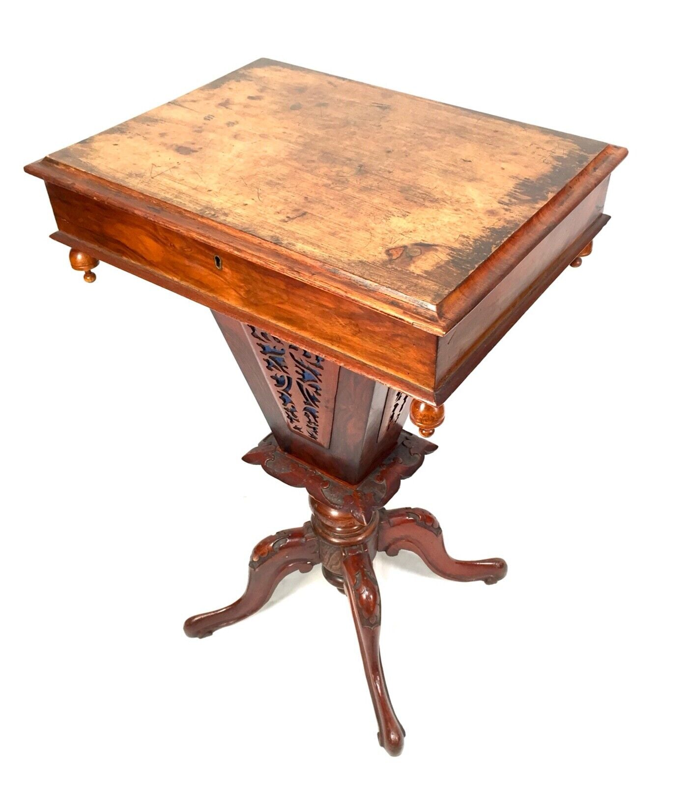 Antique Ladies Walnut Wooden Sewing Work Station Table / Victorian c.1890
