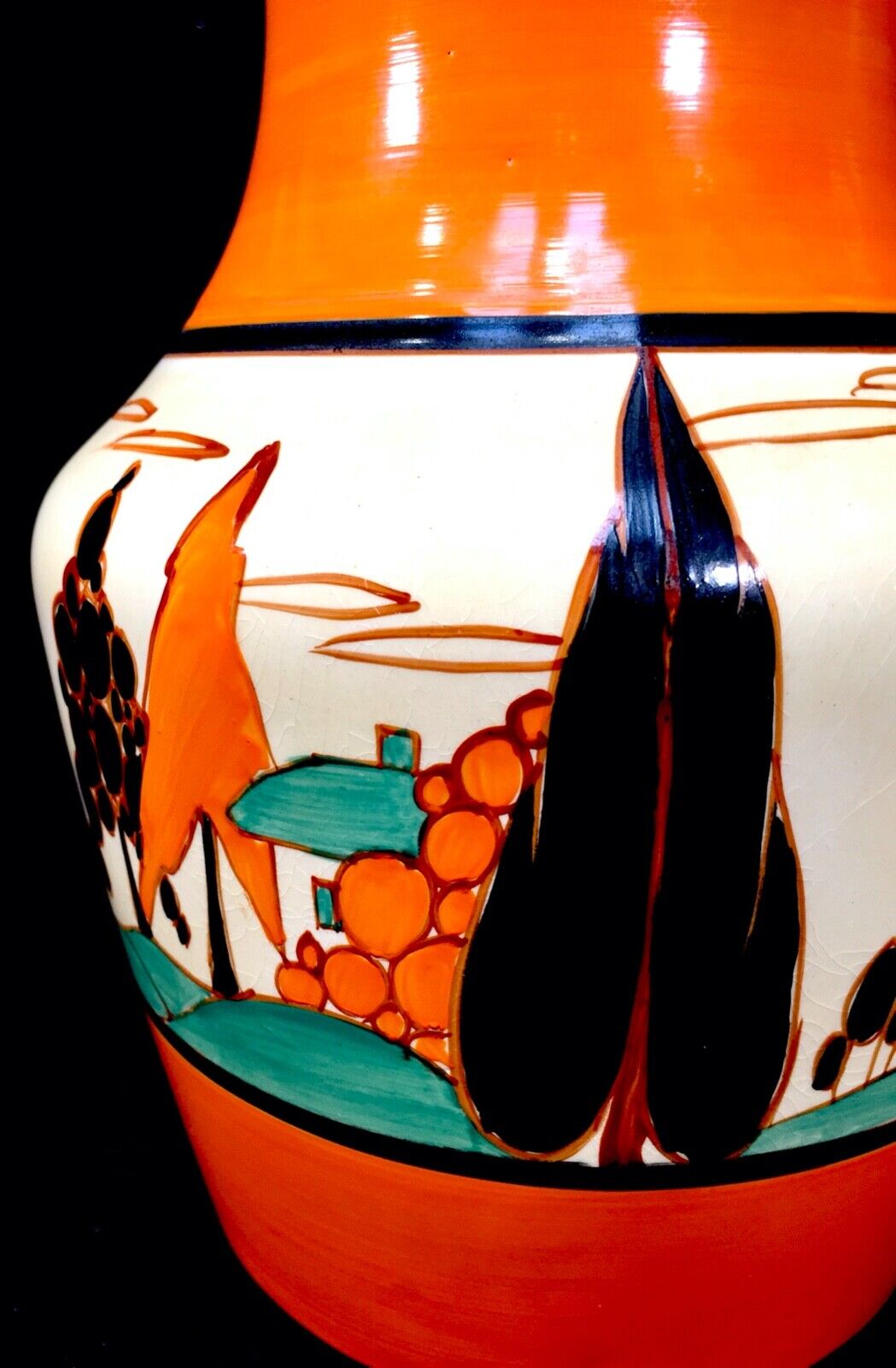 Antique Clarice Cliff Orange Trees & House 386 Large Vase Pottery Bizarre c.1931