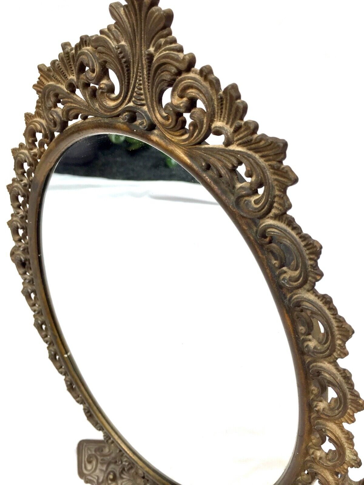 Antique French Cast Metal Tabletop Mirror / Dressing Table / c.1900 / Gilded