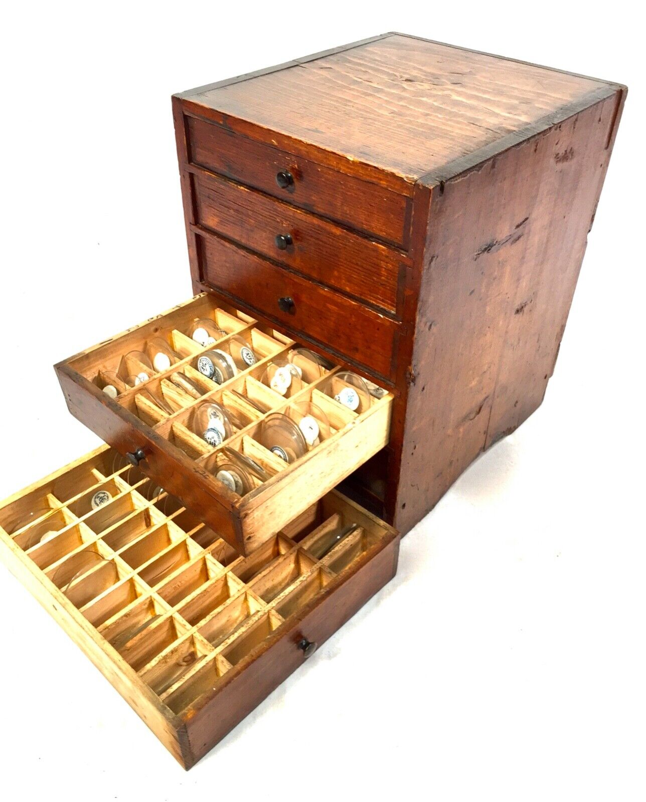 Antique Horologist Wooden Tabletop Collectors Cabinet Chest of Drawers c.1900