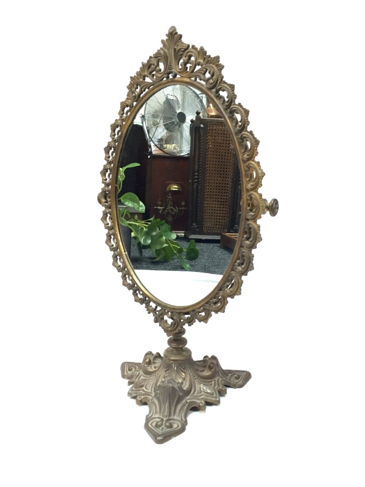 Antique French Cast Metal Tabletop Mirror / Dressing Table / c.1900 / Gilded