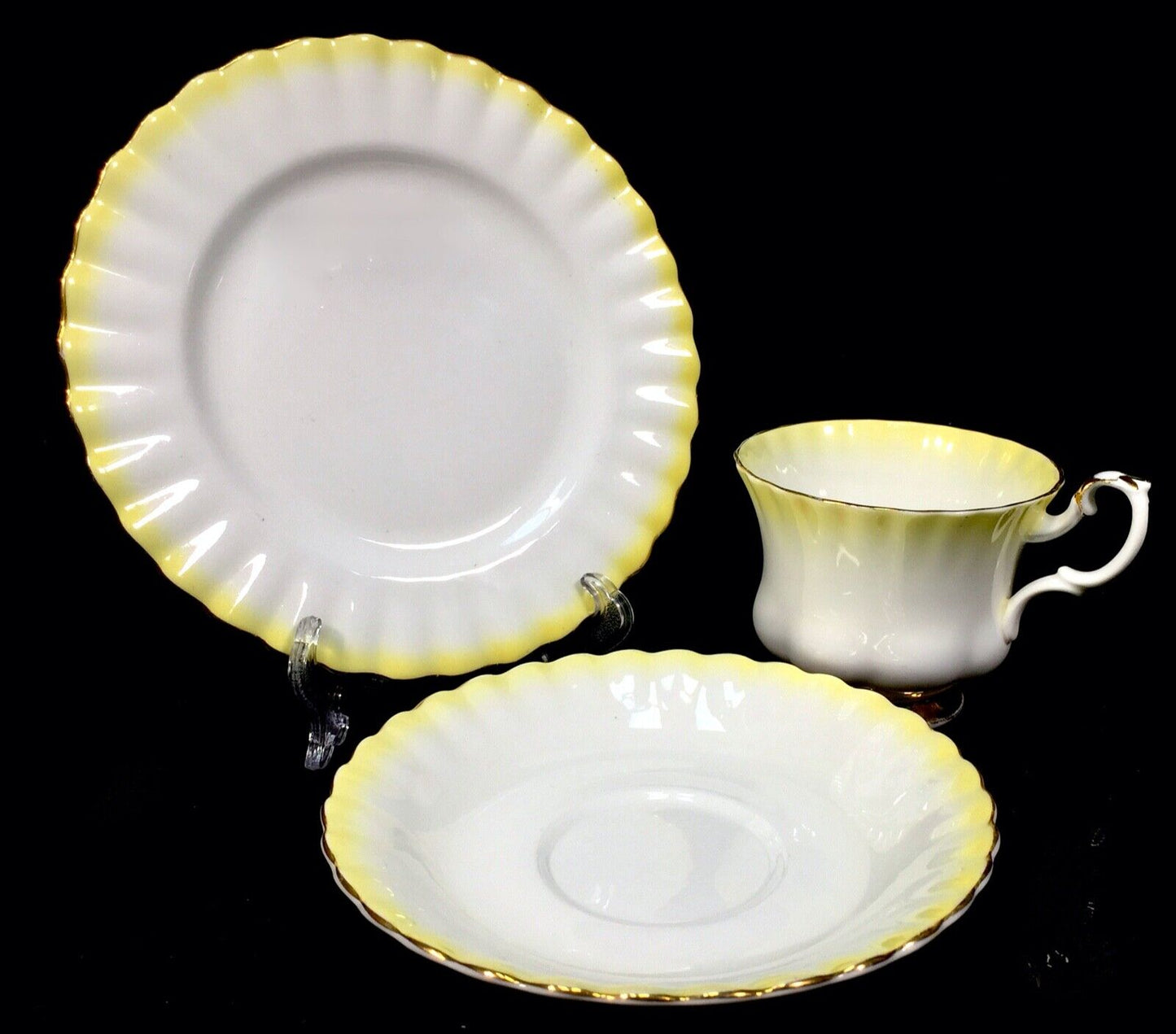 Vintage Royal Albert Rainbow Yellow & White Bone China Tea Trio / Cup / Saucer