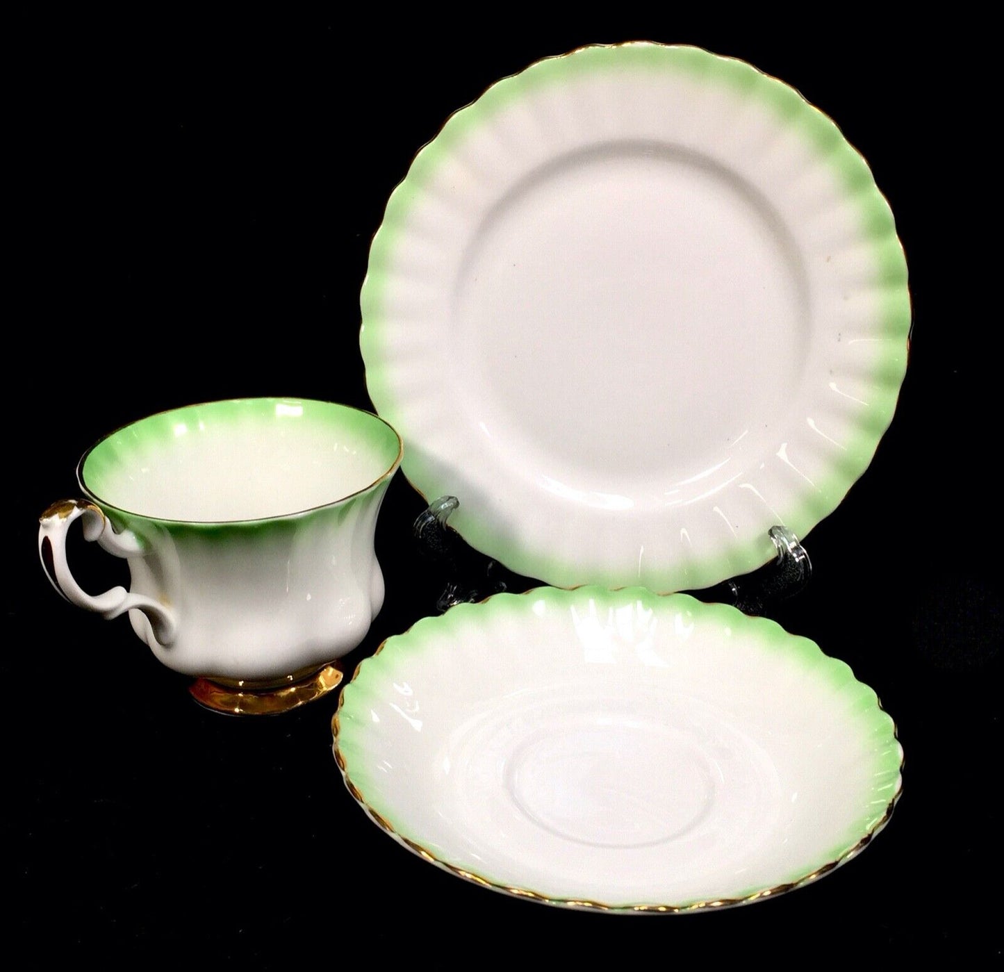 Vintage Royal Albert Rainbow Green & White Bone China Tea Trio / Cup / Saucer
