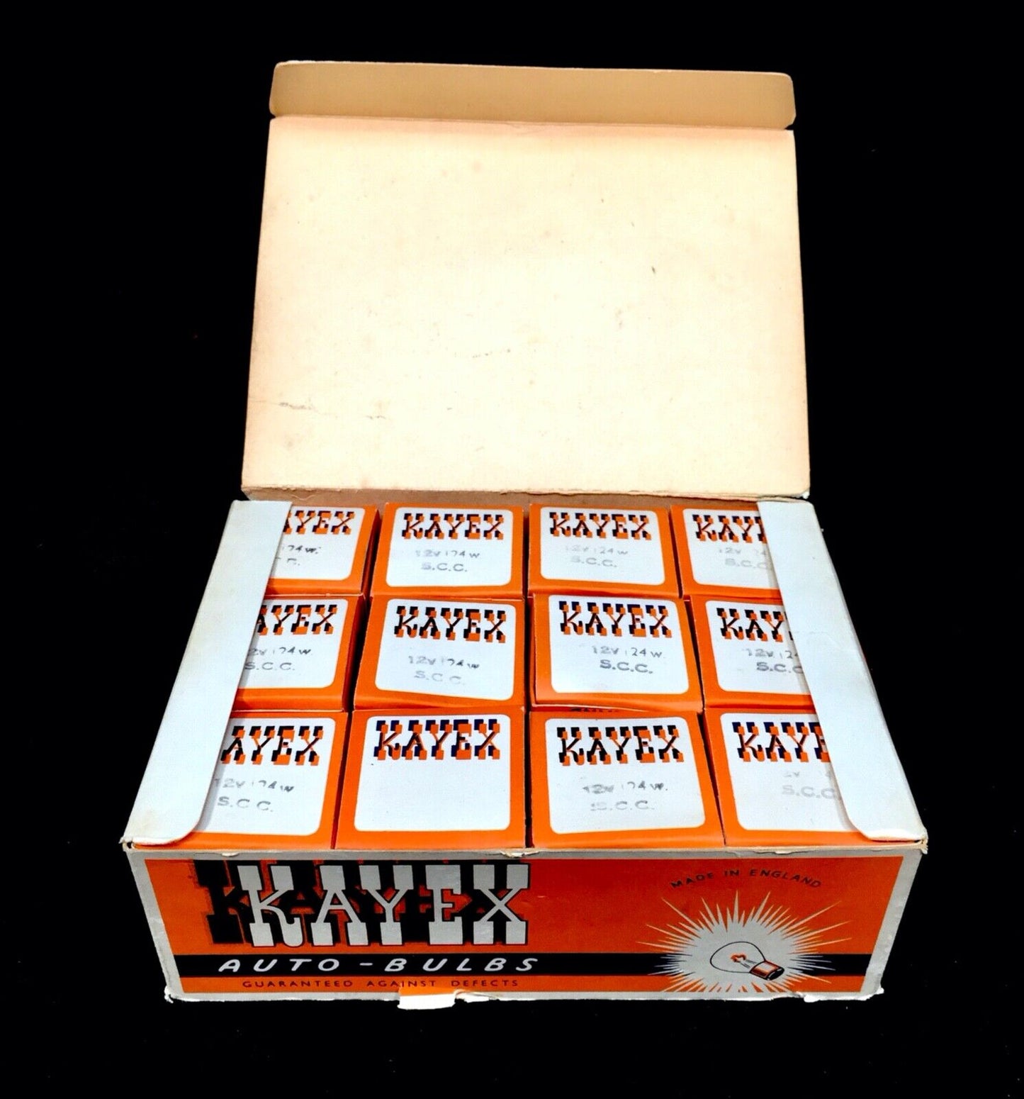 Antique Automobile Advertising Shop Display Counter Top Showcard Box Kayex Bulbs
