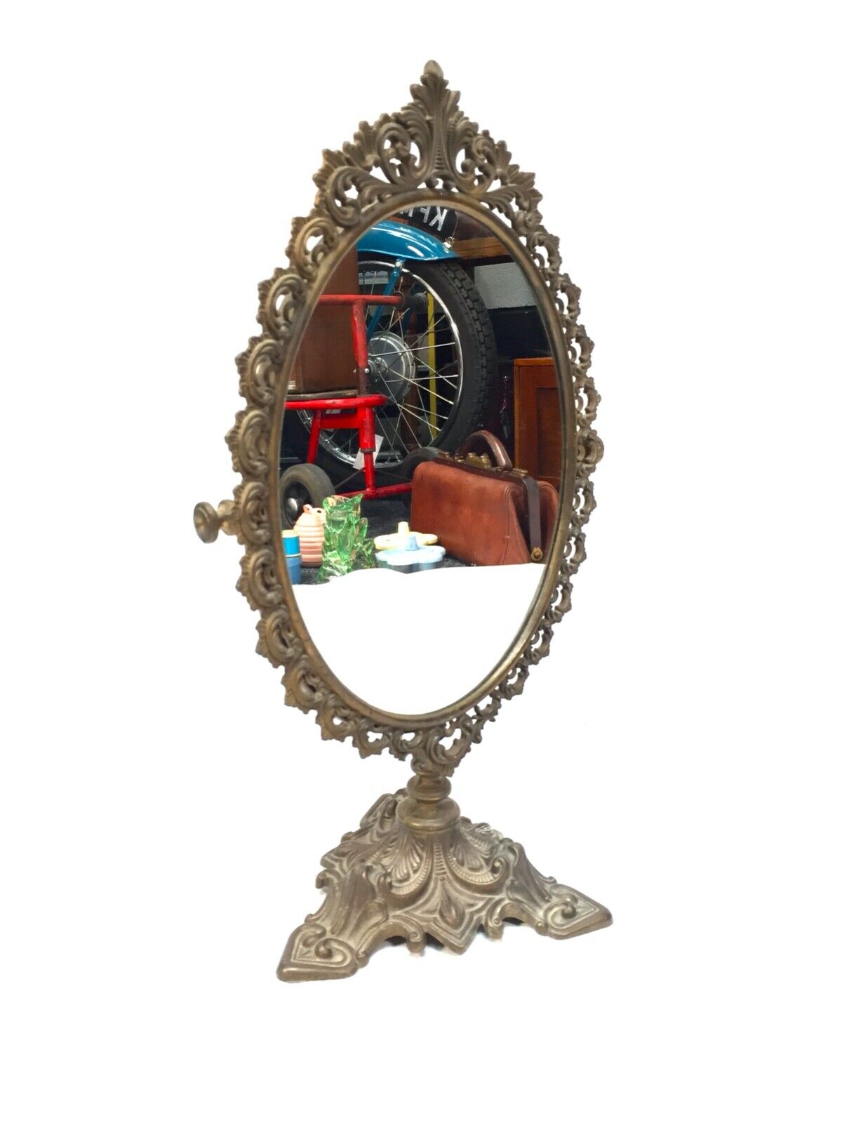 Antique French Cast Metal Tabletop Mirror / Dressing Table / c.1900 / Gilded