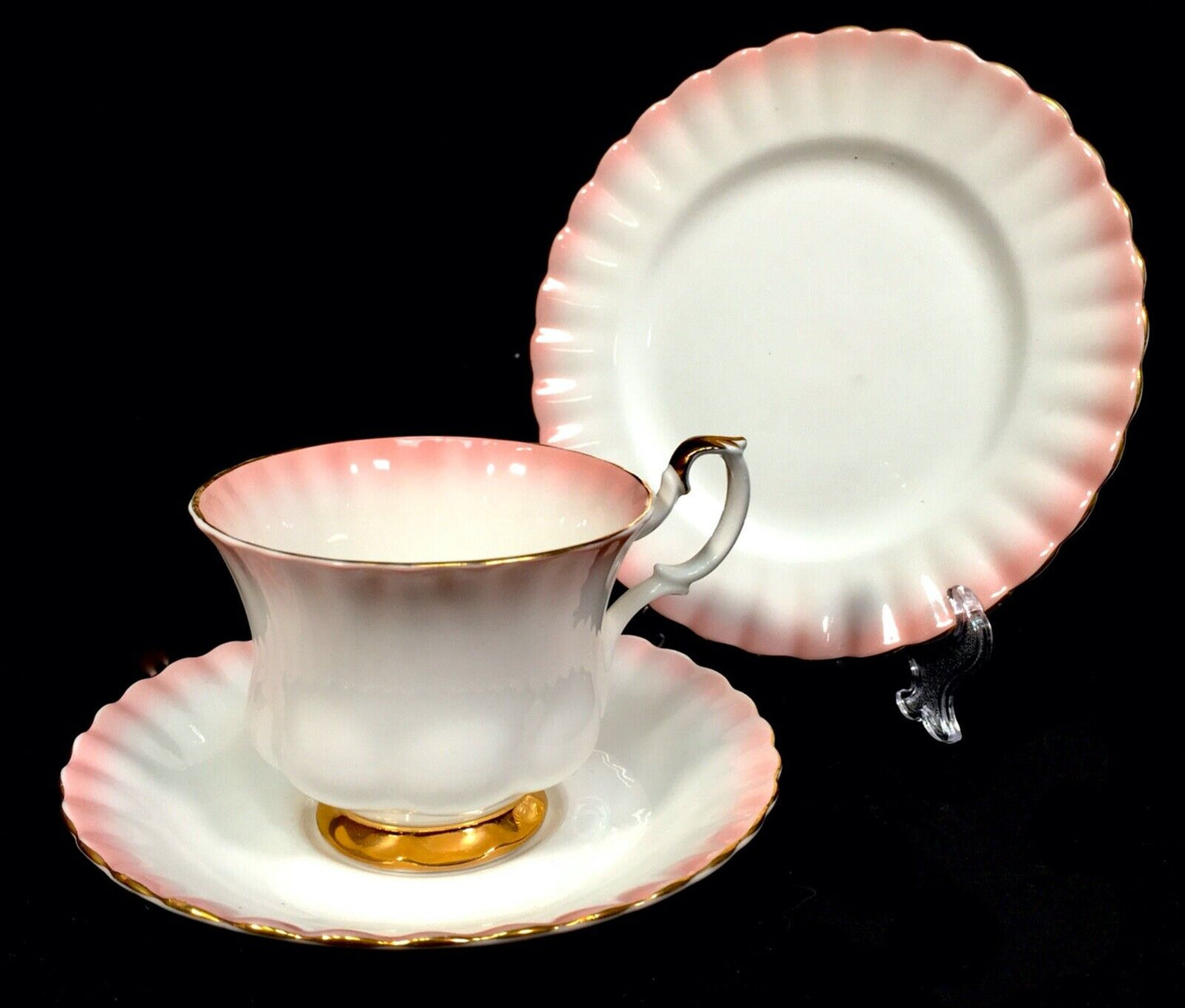 Vintage Royal Albert Rainbow Pink & White Bone China Tea Trio / Cup / Saucer