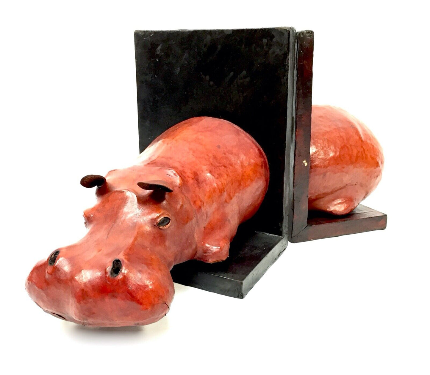 Leather Bound Book Ends in the From of a Hippo / Dimitri Omersa Style / Large