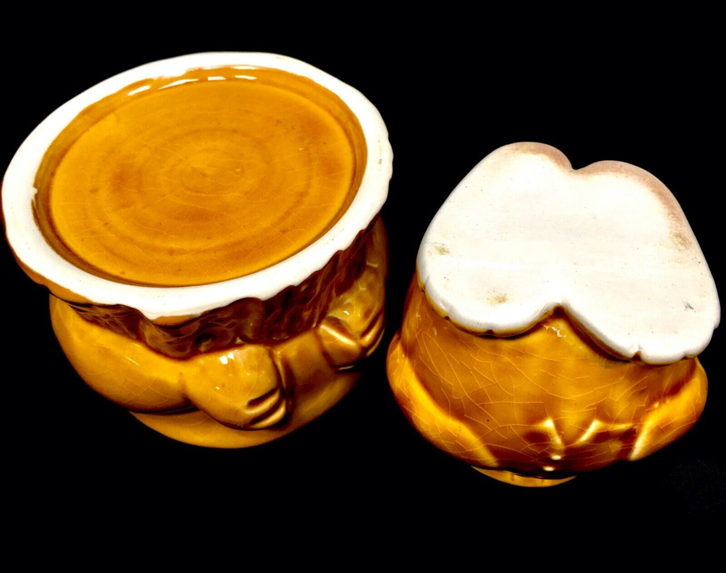 Set of Four Animal Shaped Honey Pots / Pooh Bear / 1990s Studio Pottery