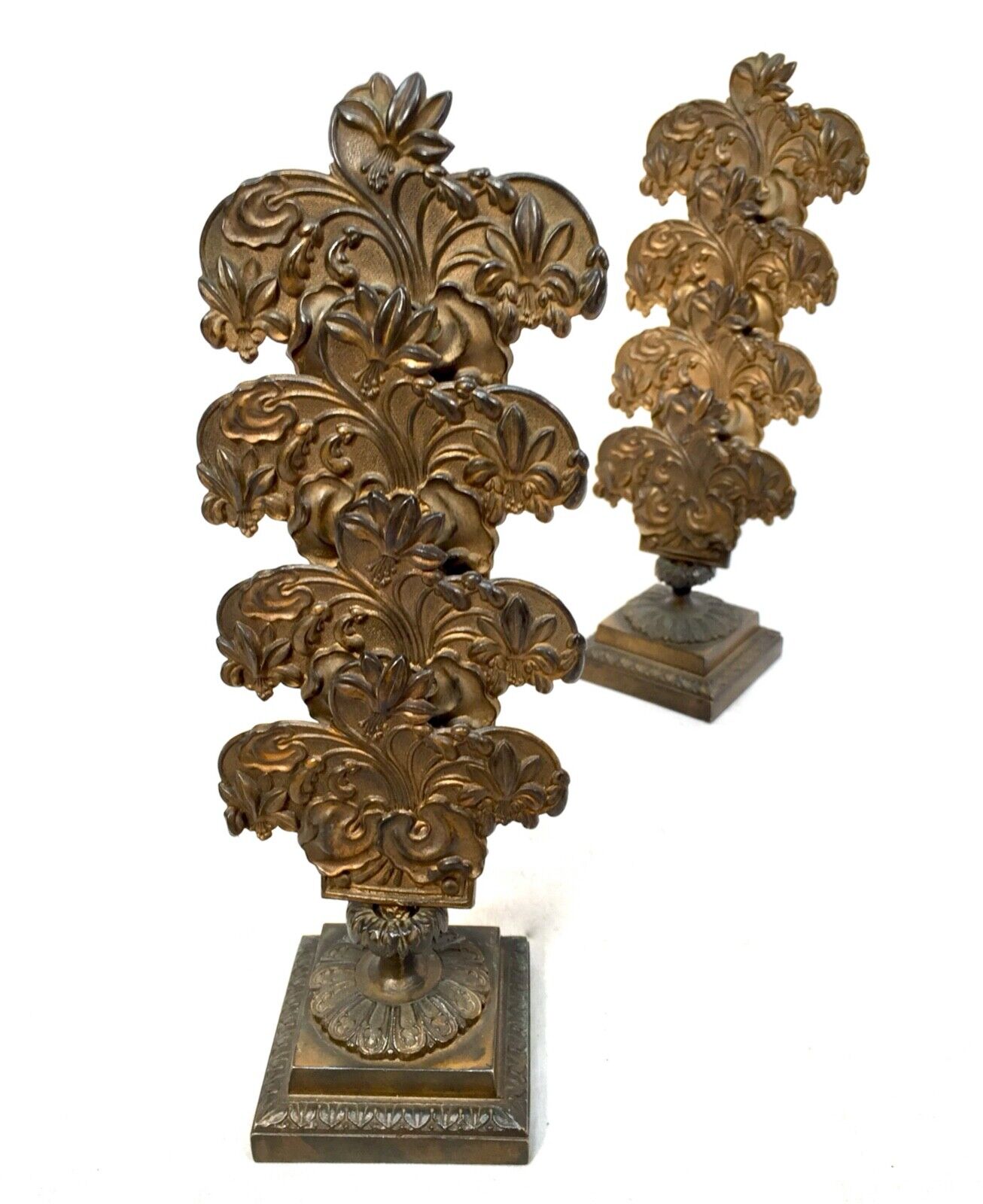 Antique Pair of 19th Century Ornate Bronze Desktop Letter Holder Rack Stands