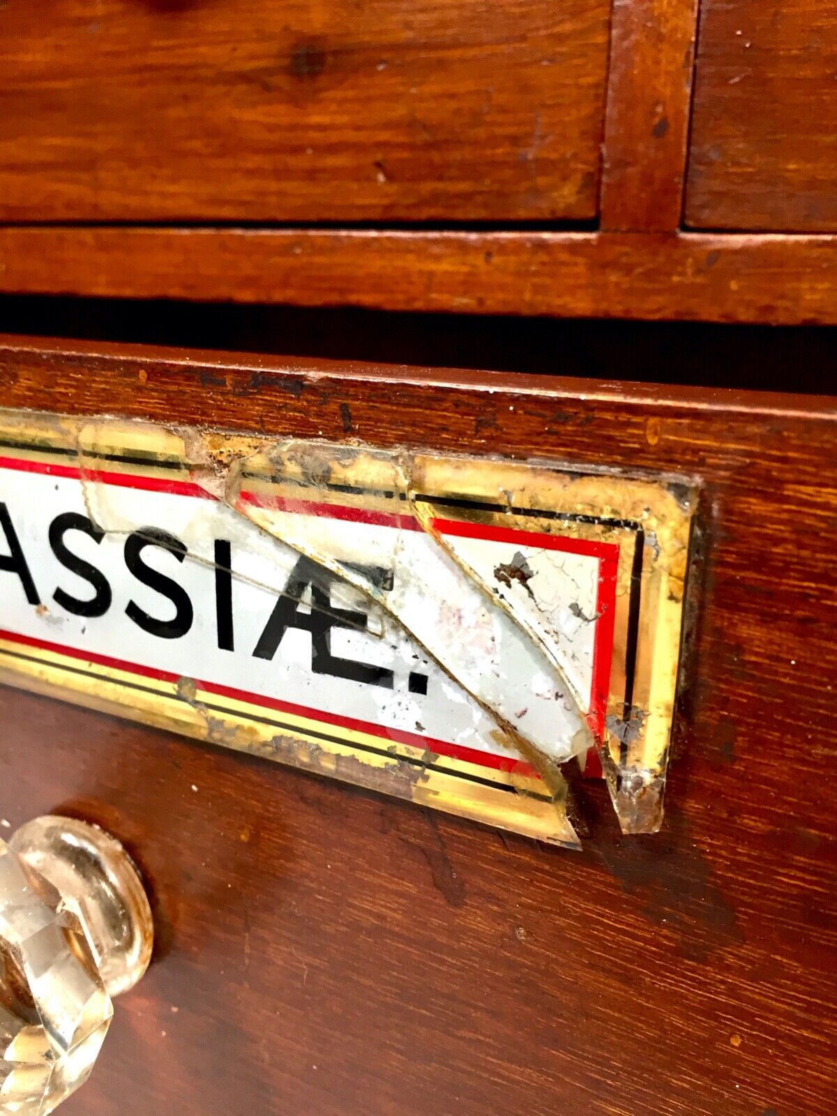 Antique Bank of Victorian Mahogany Stained Pine Apothecary Chemist Shop Drawers