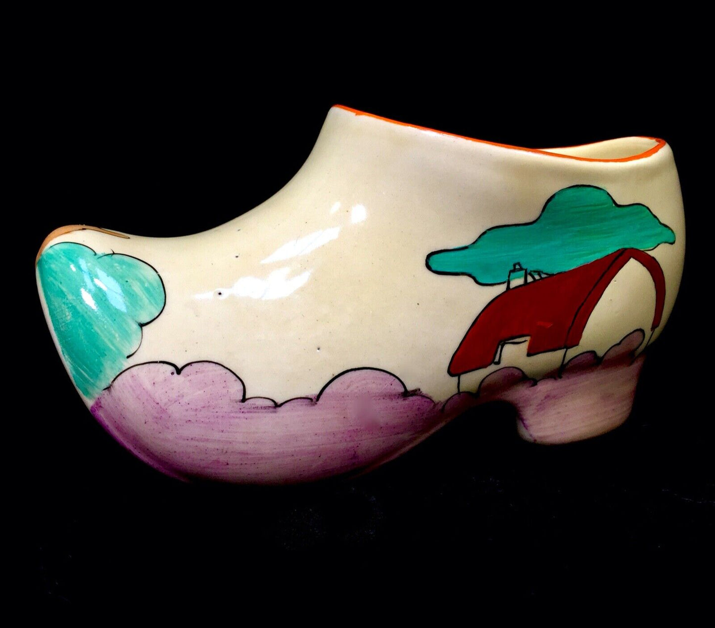Antique Clarice Cliff - Red Roofs Large Sized Clog c.1932 / Art Deco Pottery