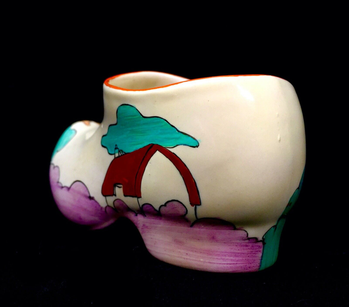 Antique Clarice Cliff - Red Roofs Large Sized Clog c.1932 / Art Deco Pottery