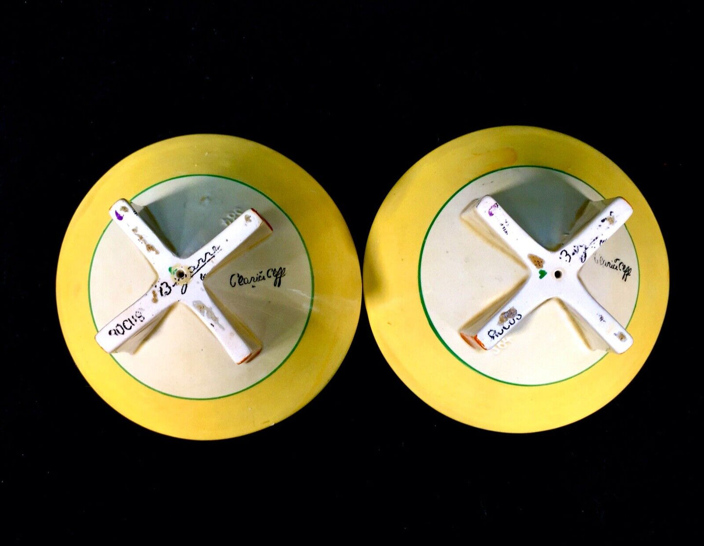Antique Clarice Cliff Autumn Crocus Shape 384 Candle Stick Pair Pottery Bizarre
