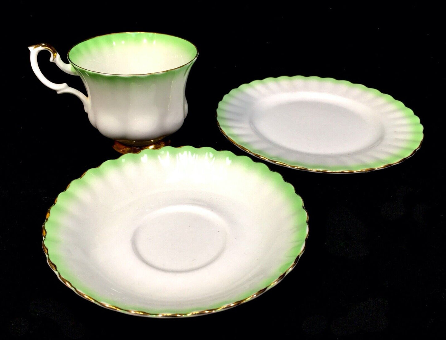 Vintage Royal Albert Rainbow Green & White Bone China Tea Trio / Cup / Saucer