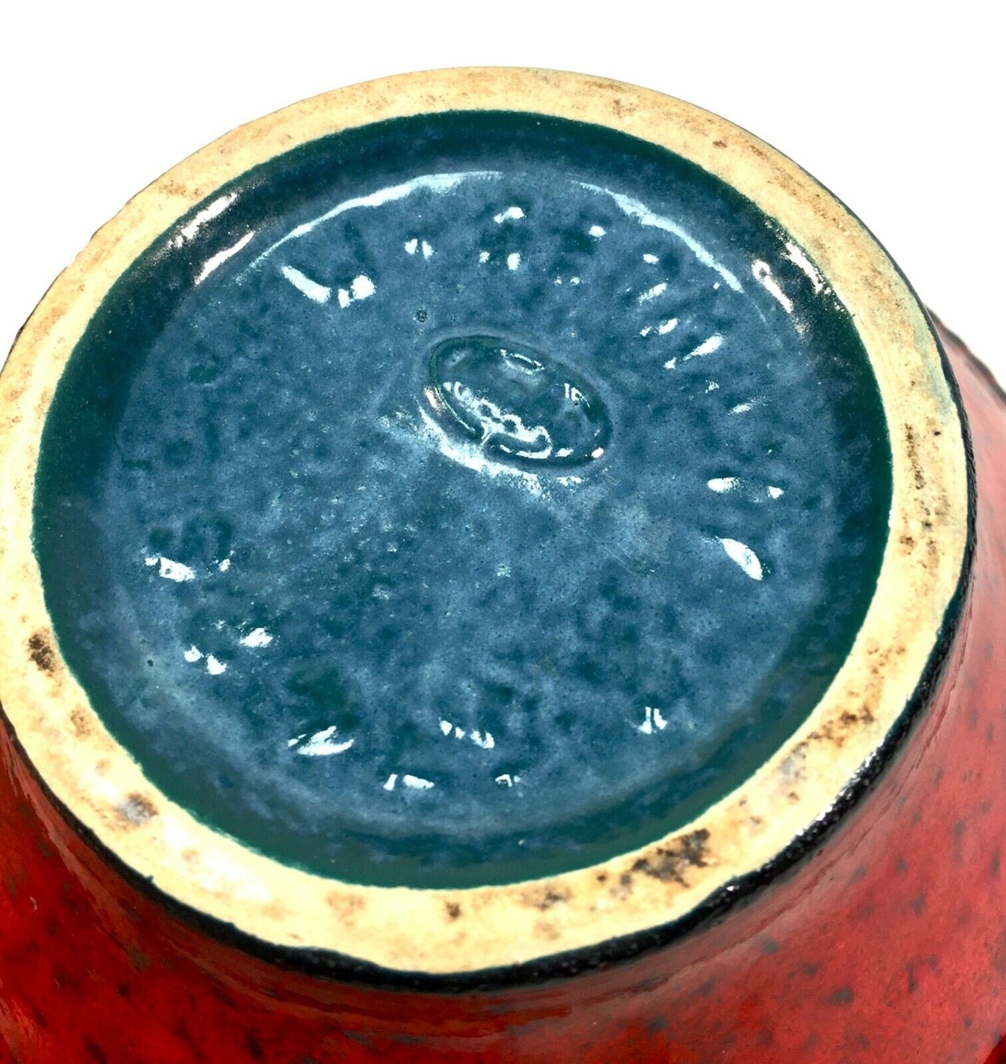 Vintage West German Pottery Jasba Keramik Vase / Jug / Red & Blue Retro 1970's