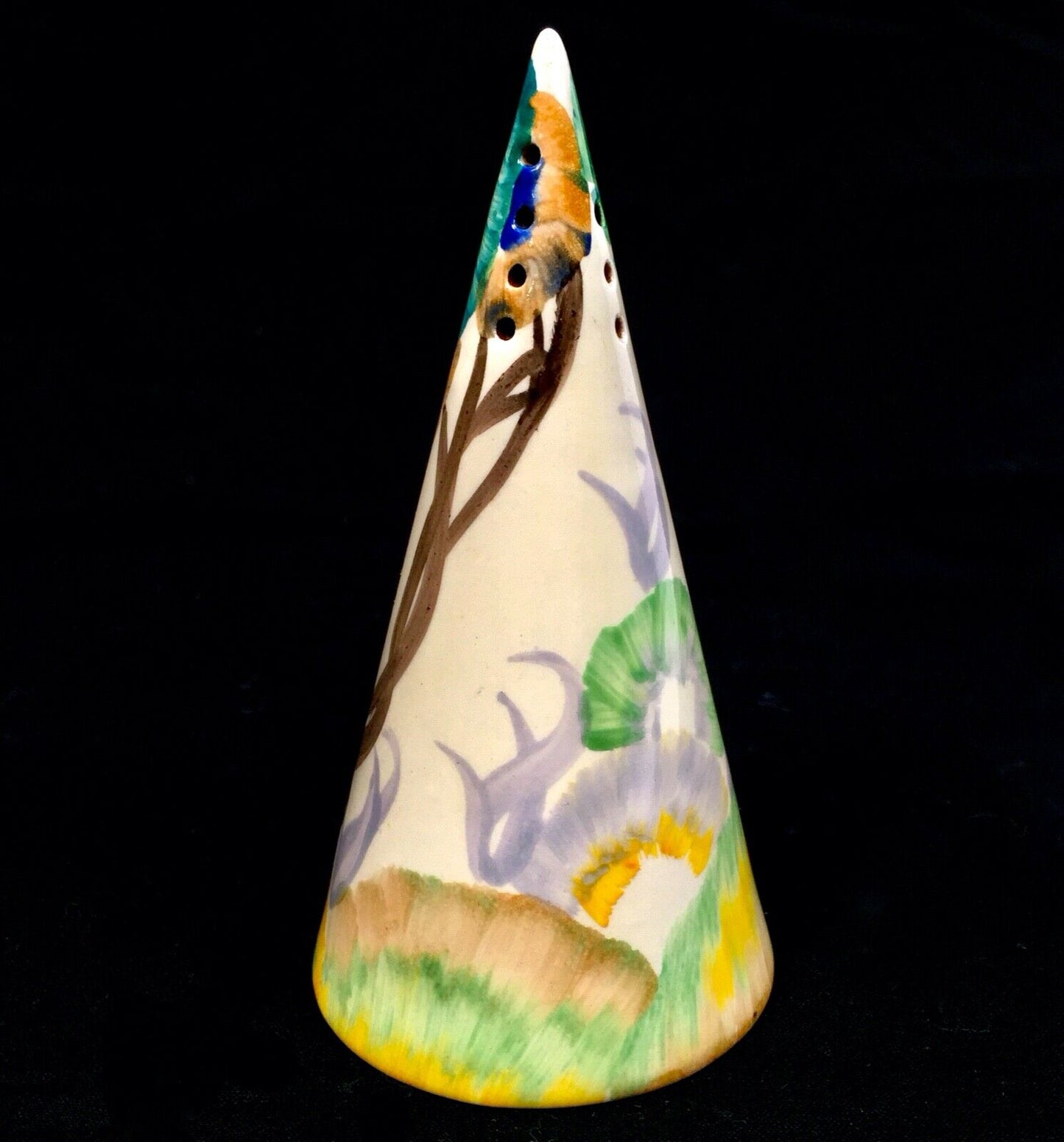 Clarice Cliff Viscaria Conical Sugar Sifter C.1934 / Art Deco Pottery With Cork
