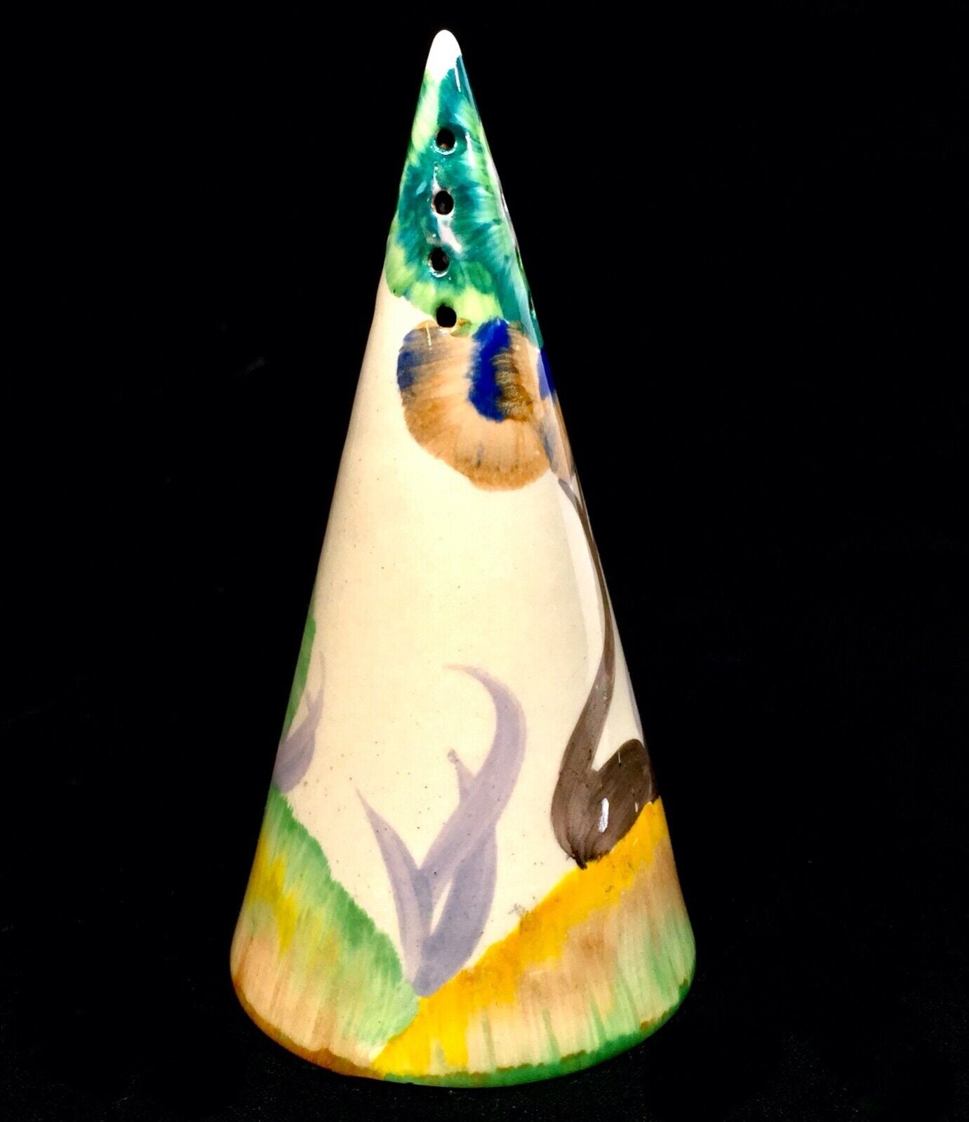 Clarice Cliff Viscaria Conical Sugar Sifter C.1934 / Art Deco Pottery With Cork