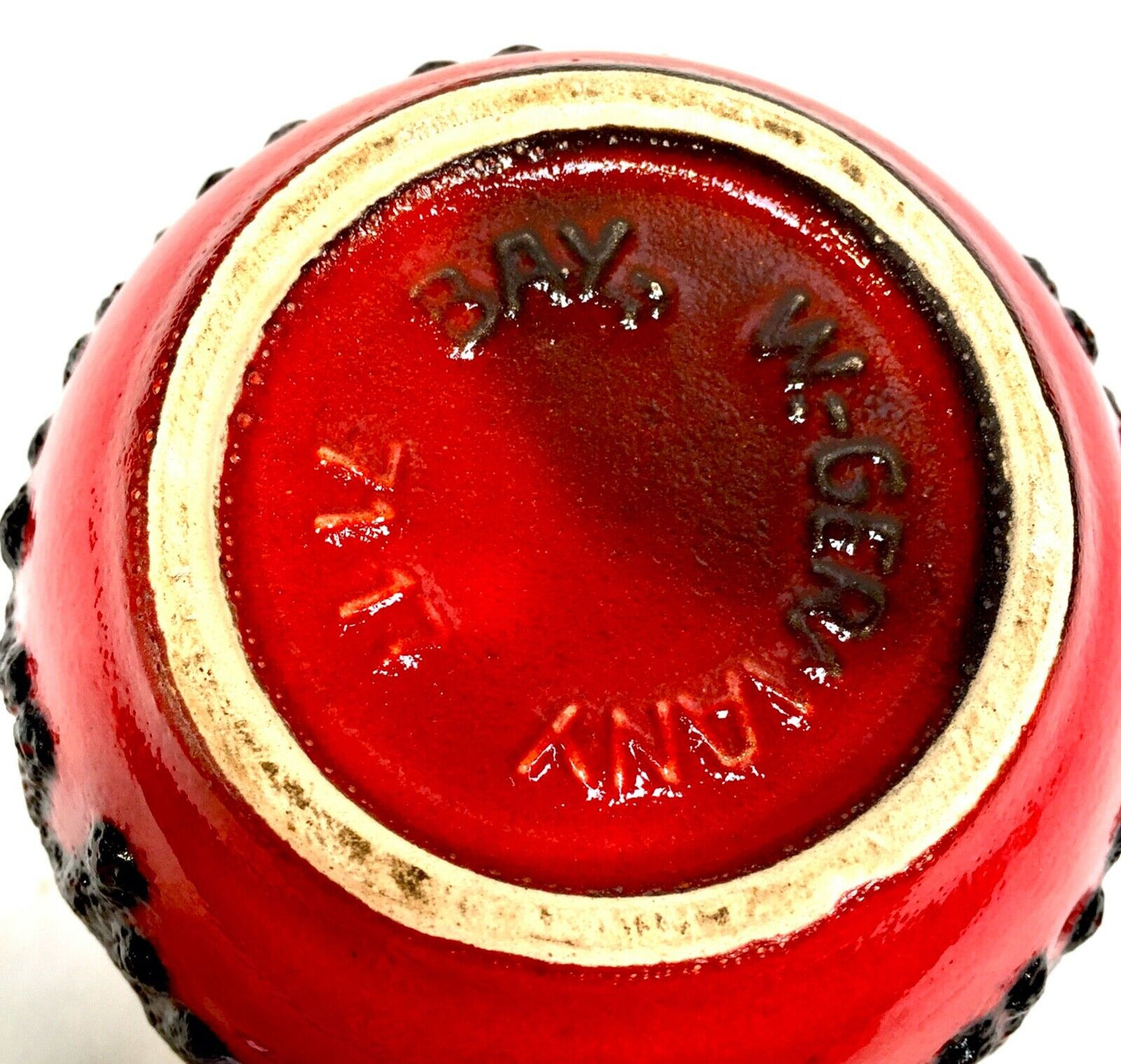 Vintage West German Pottery Fat Vase Bay Factory / Red & Black / Retro 1970s
