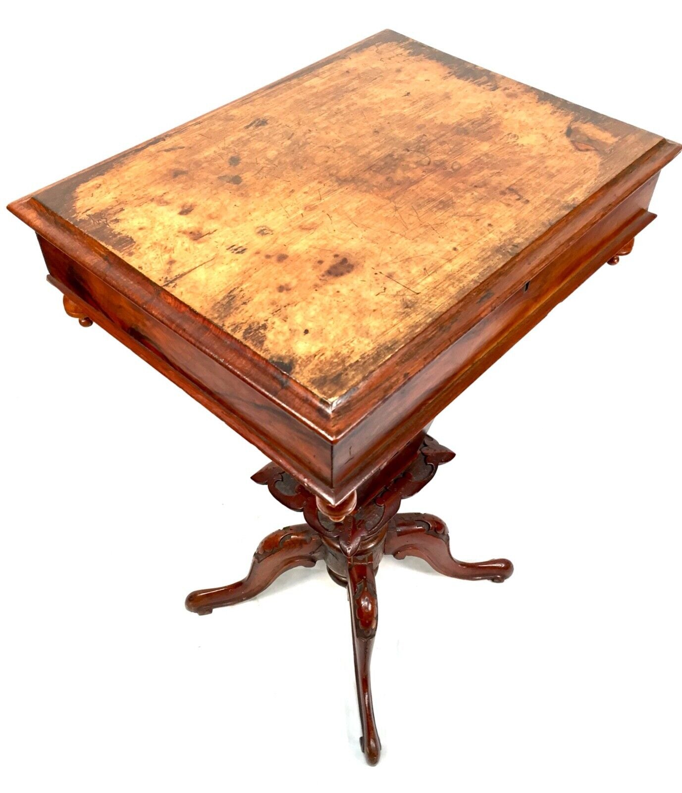Antique Ladies Walnut Wooden Sewing Work Station Table / Victorian c.1890
