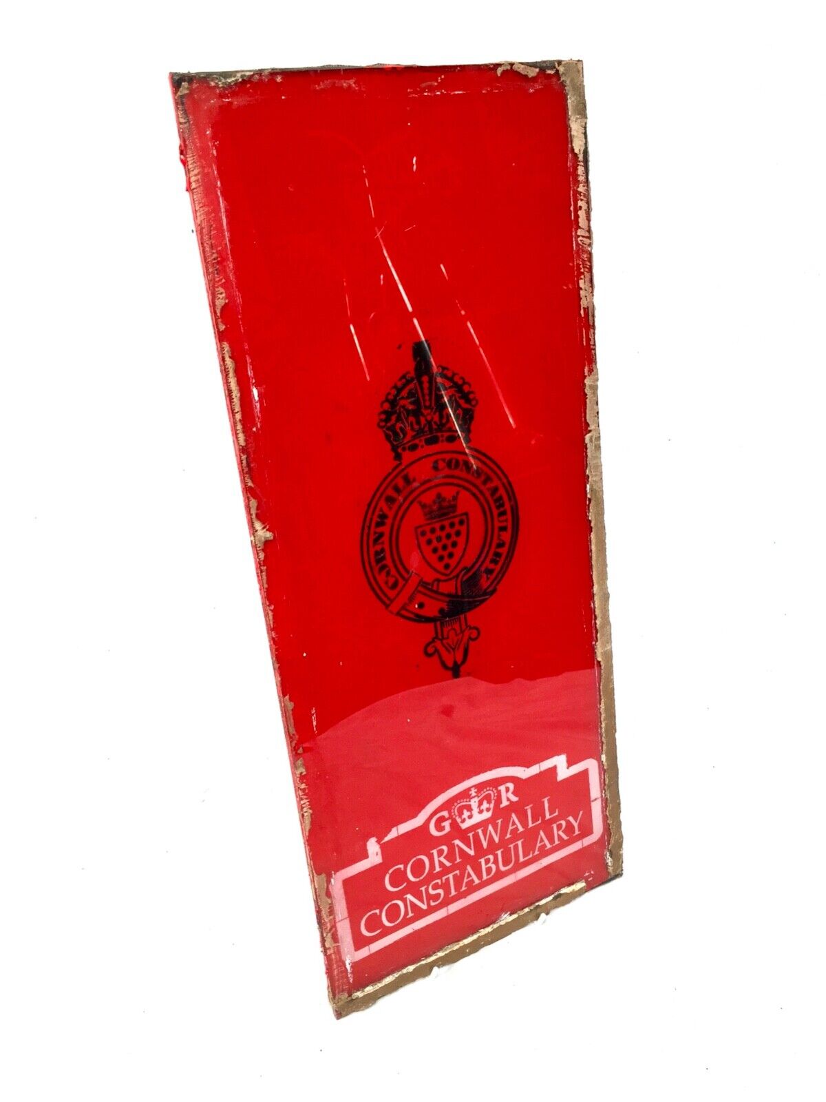 Vintage Glass Window Sign - Salvaged - Cornwall Constabulary / Police