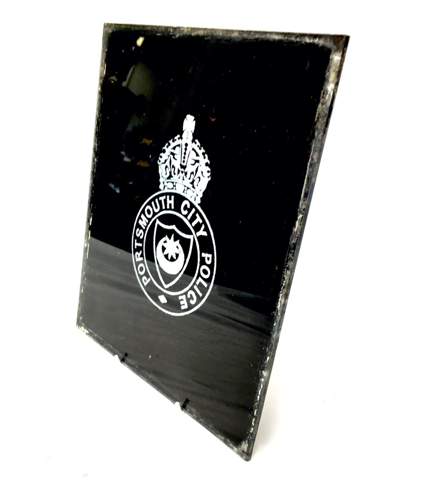 Vintage Glass Window Sign - Salvaged - Portsmouth Police