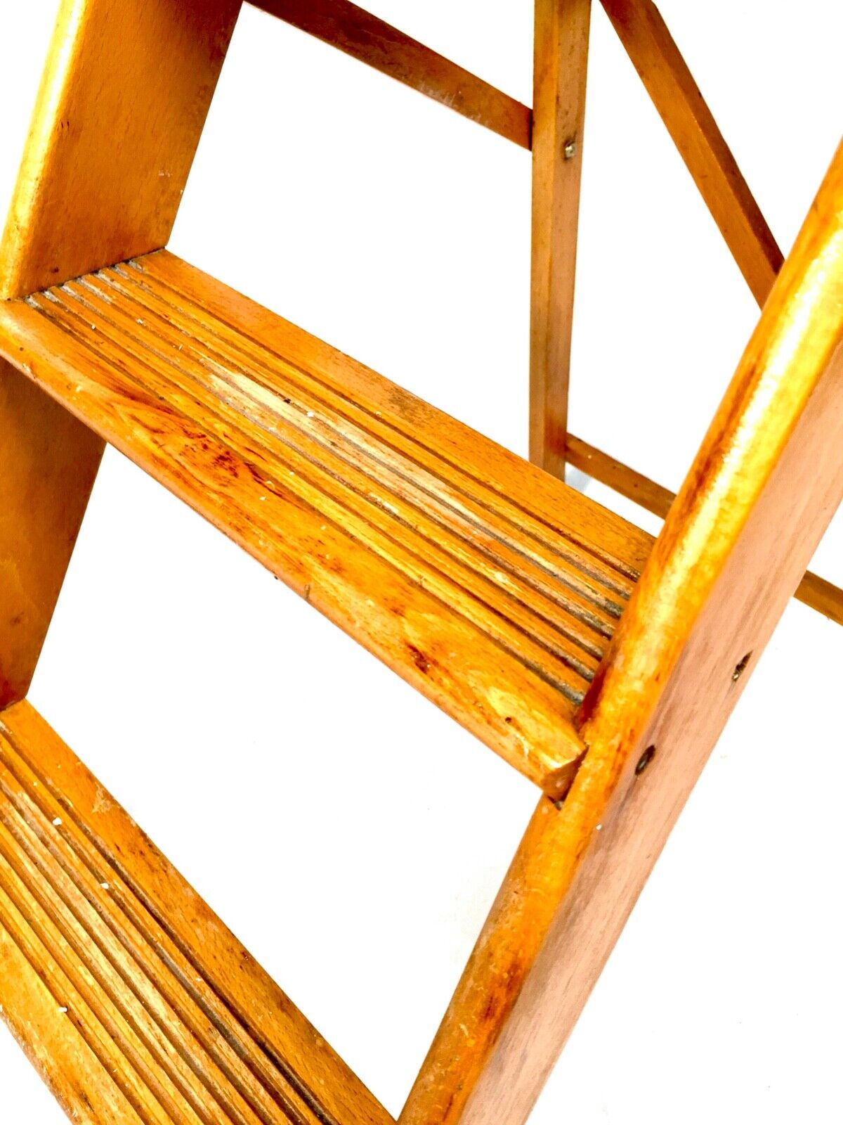 Antique 20th Century Wooden Household Stained Pine Folding Step Ladder