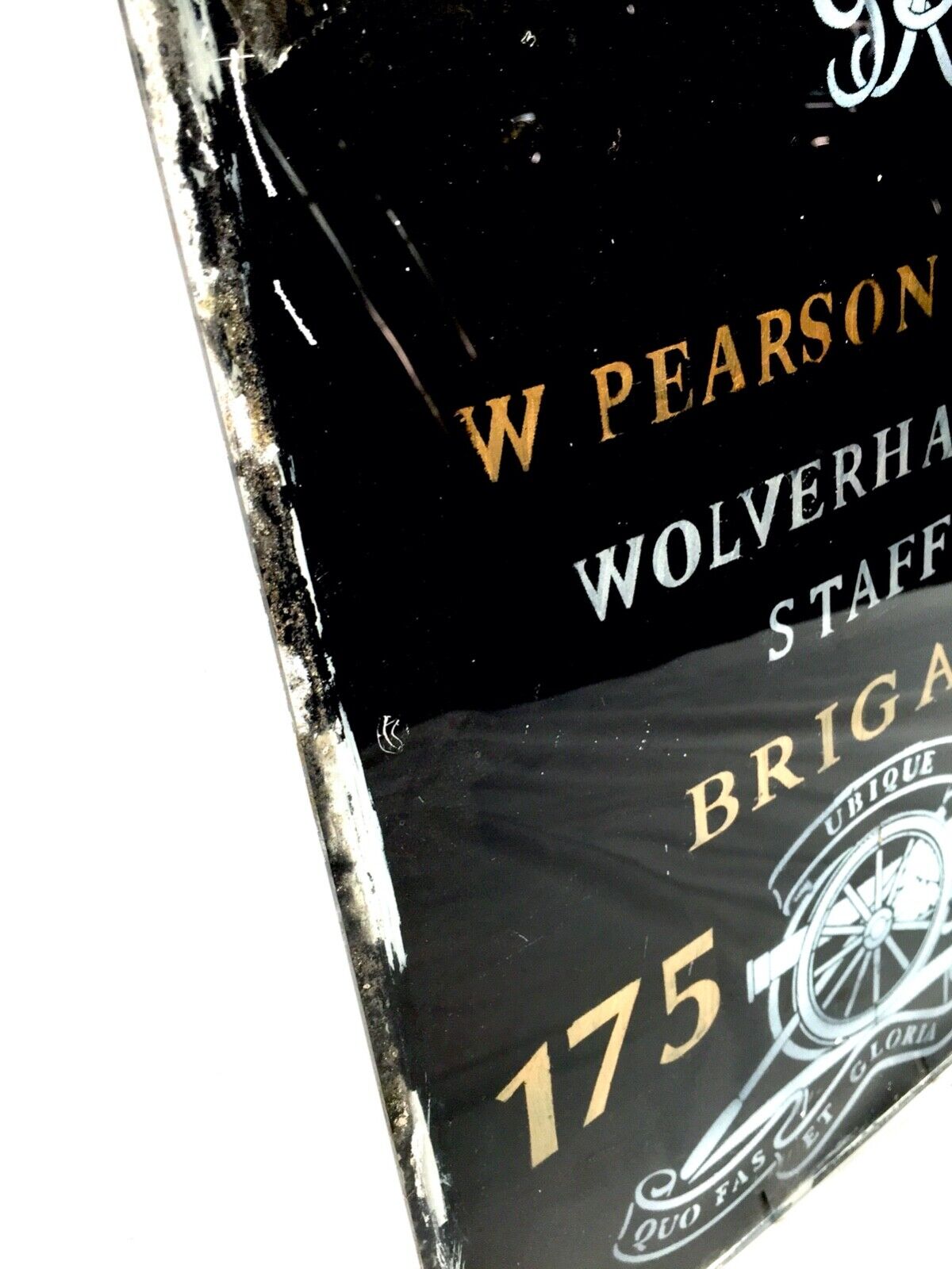 Vintage Glass Window Sign - Salvaged - W Pearson Major Wolverhampton Brigade