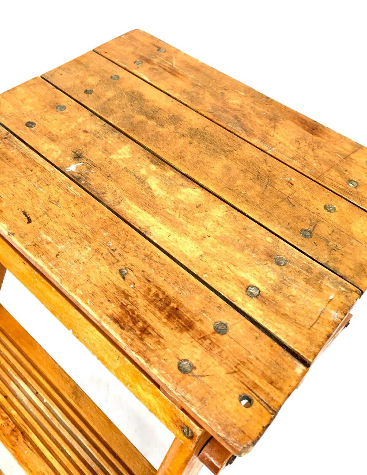 Antique 20th Century Wooden Household Stained Pine Folding Step Ladder