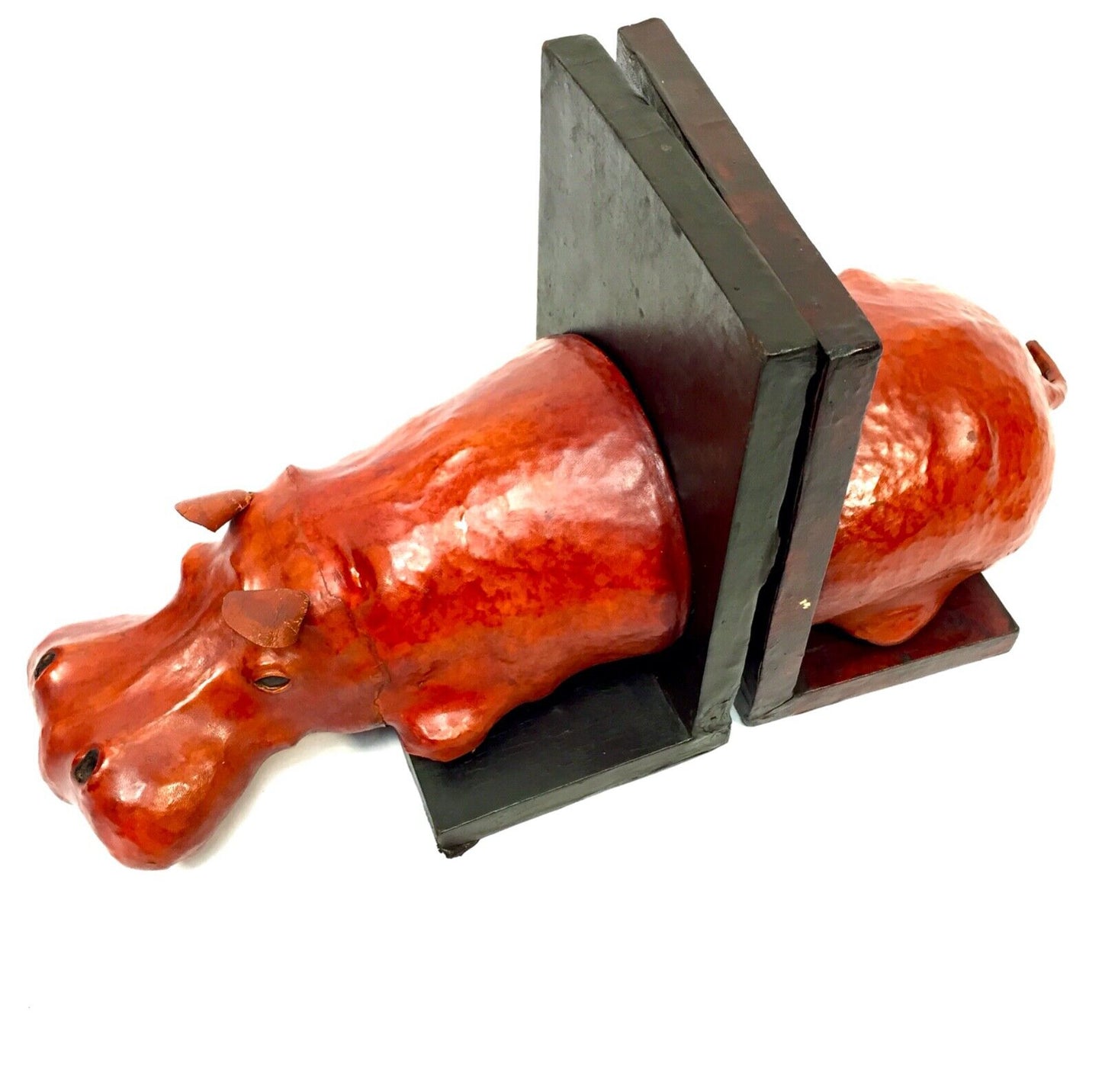 Leather Bound Book Ends in the From of a Hippo / Dimitri Omersa Style / Large