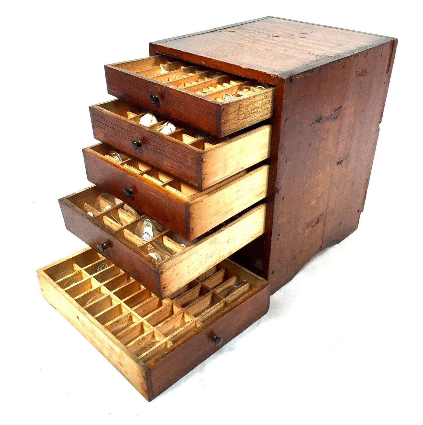 Antique Horologist Wooden Tabletop Collectors Cabinet Chest of Drawers c.1900