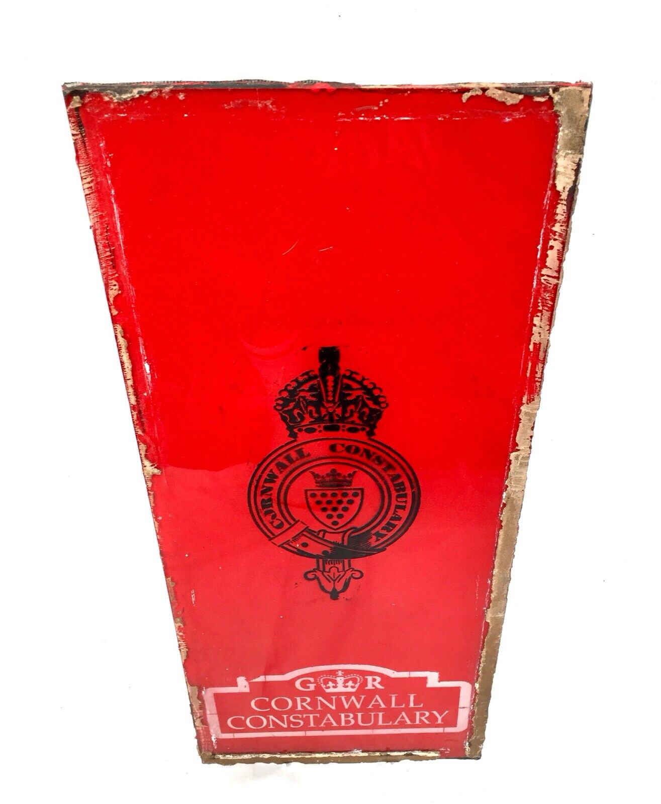 Vintage Glass Window Sign - Salvaged - Cornwall Constabulary / Police