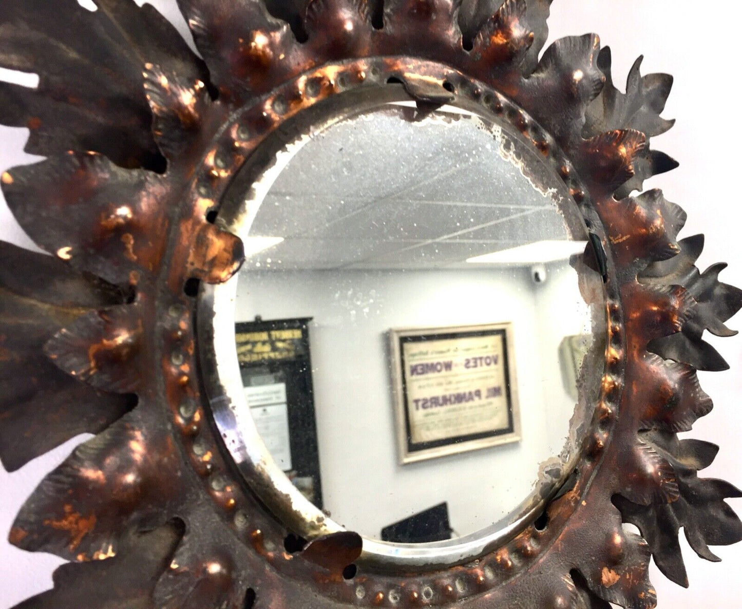 Antique Victorian Pair of Pressed Copper & Iron Mirror Sconces / Wall Hanging