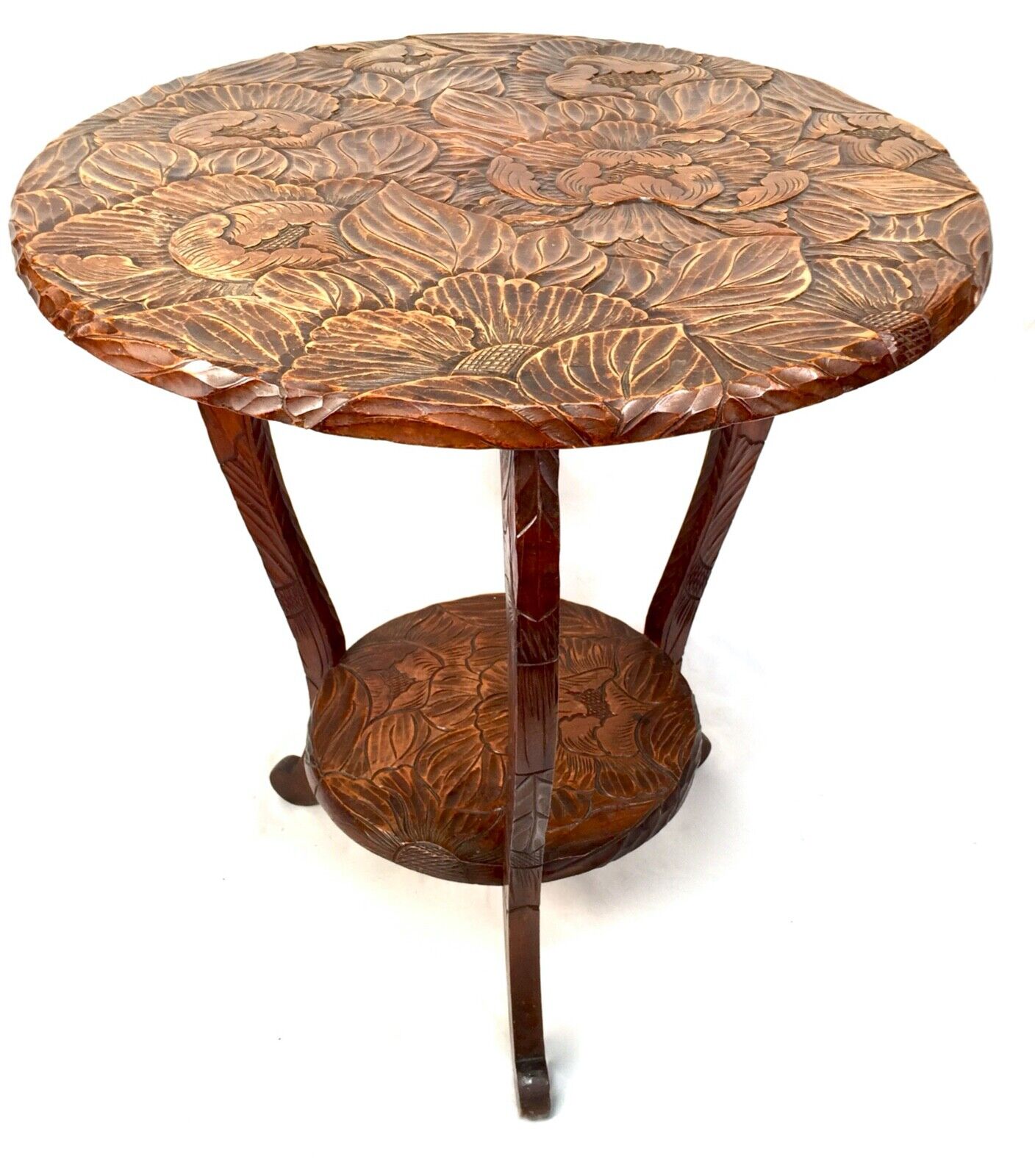 Antique Japanese Floral Carved Side Table / Occasional Lamp Table Liberty London