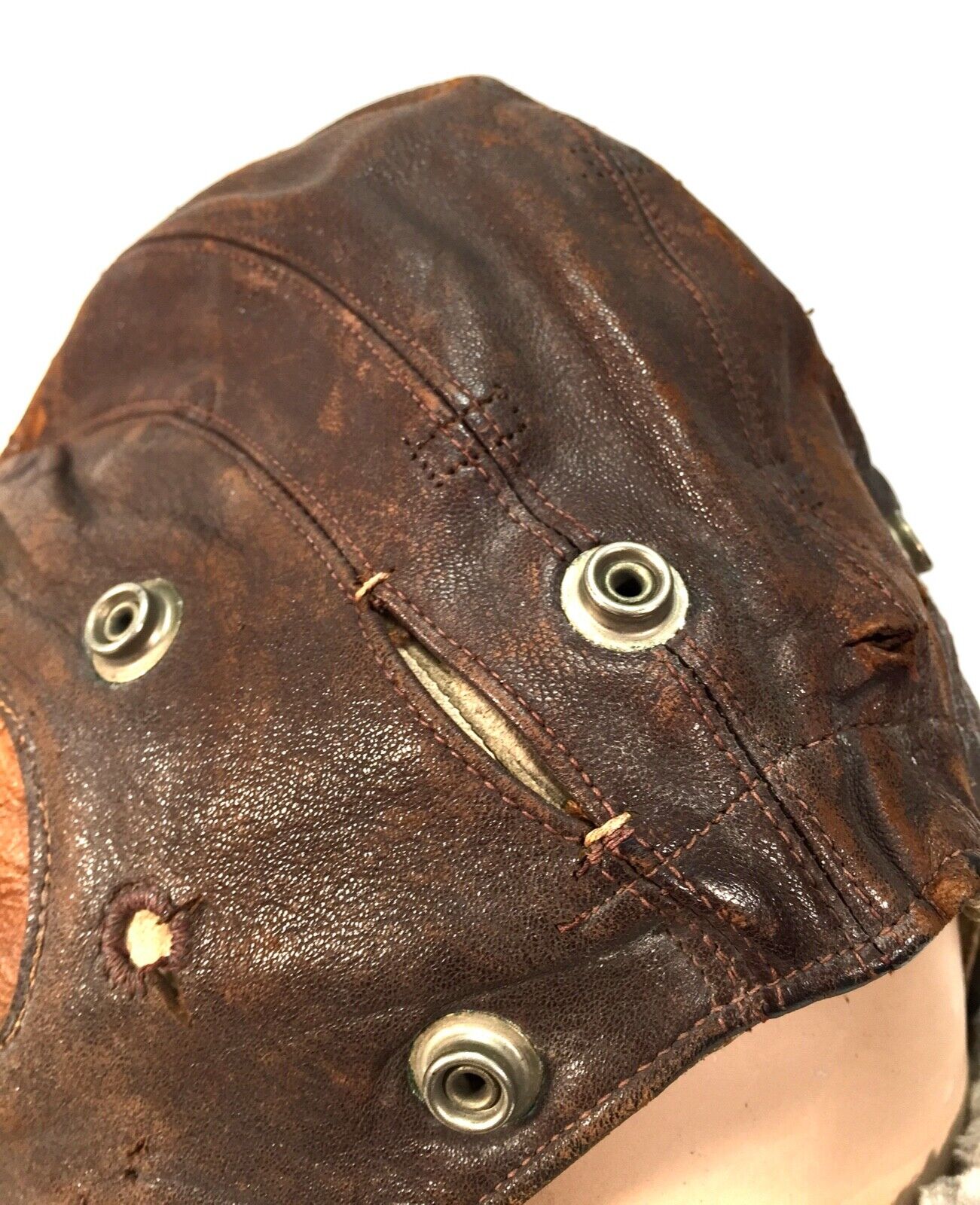 Antique 1940s Brown Leather Flying Cap & Goggles / Car Racing / RAF Type