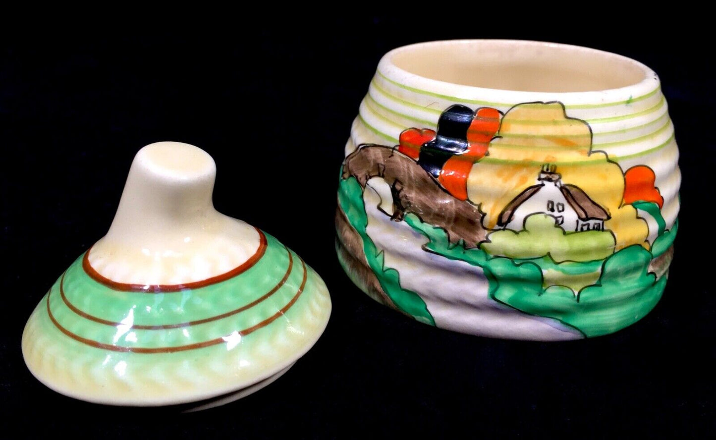 Antique Clarice Cliff - Lorna Preserve / Honey Pot c.1935 Art Deco Pottery