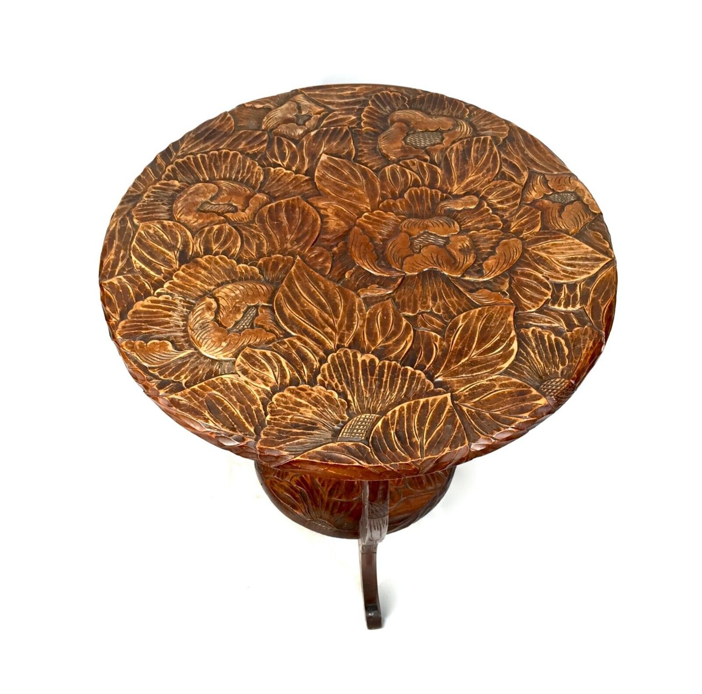Antique Japanese Floral Carved Side Table / Occasional Lamp Table Liberty London