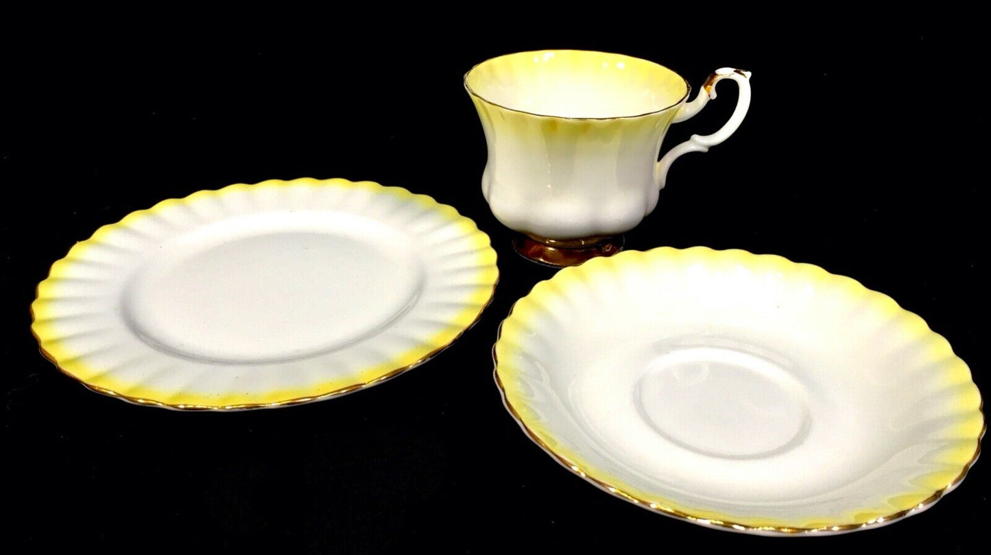 Vintage Royal Albert Rainbow Yellow & White Bone China Tea Trio / Cup / Saucer