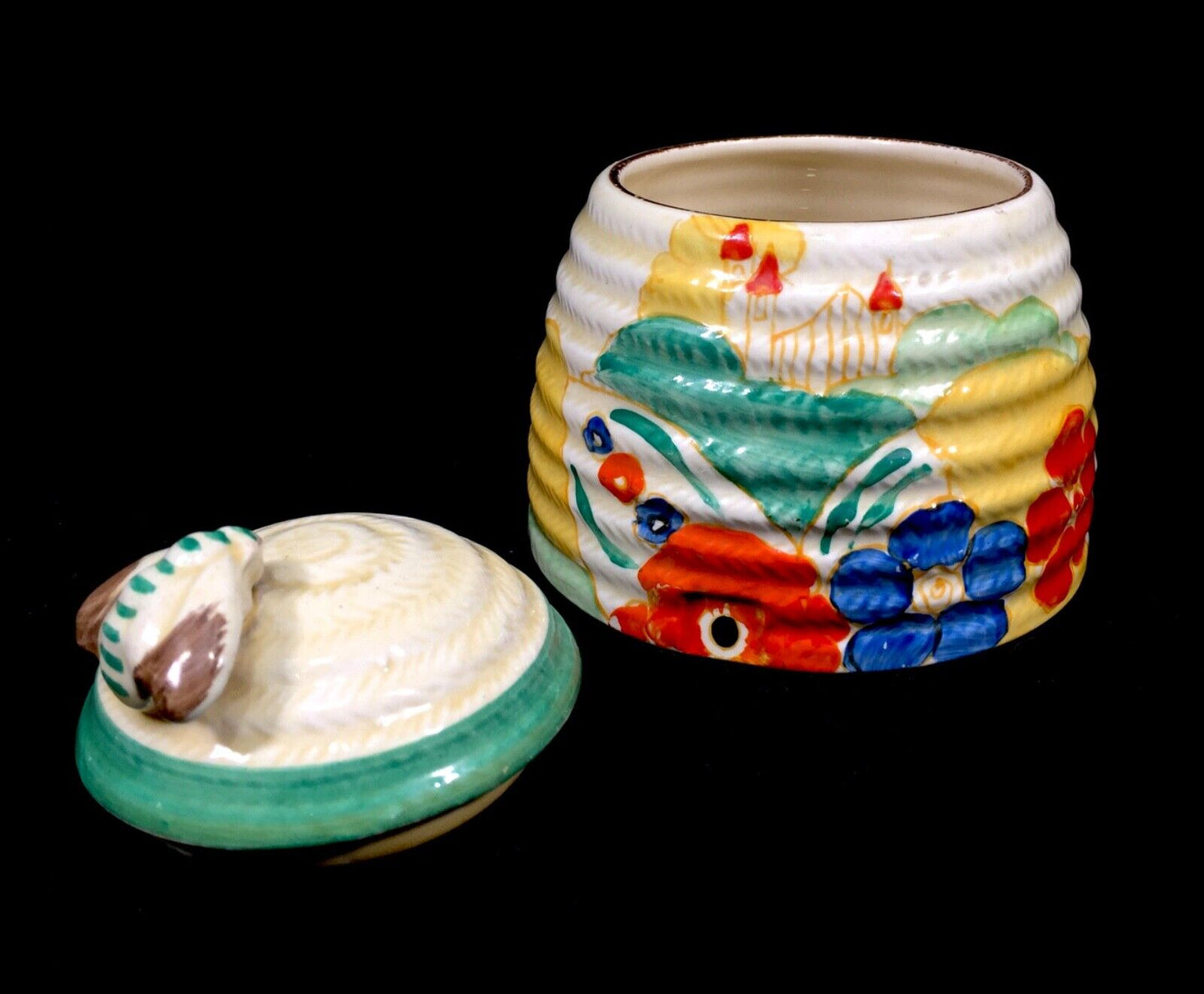 Antique Clarice Cliff - Green Alton Beehive Honey Pot c.1933 Pottery / Bizarre