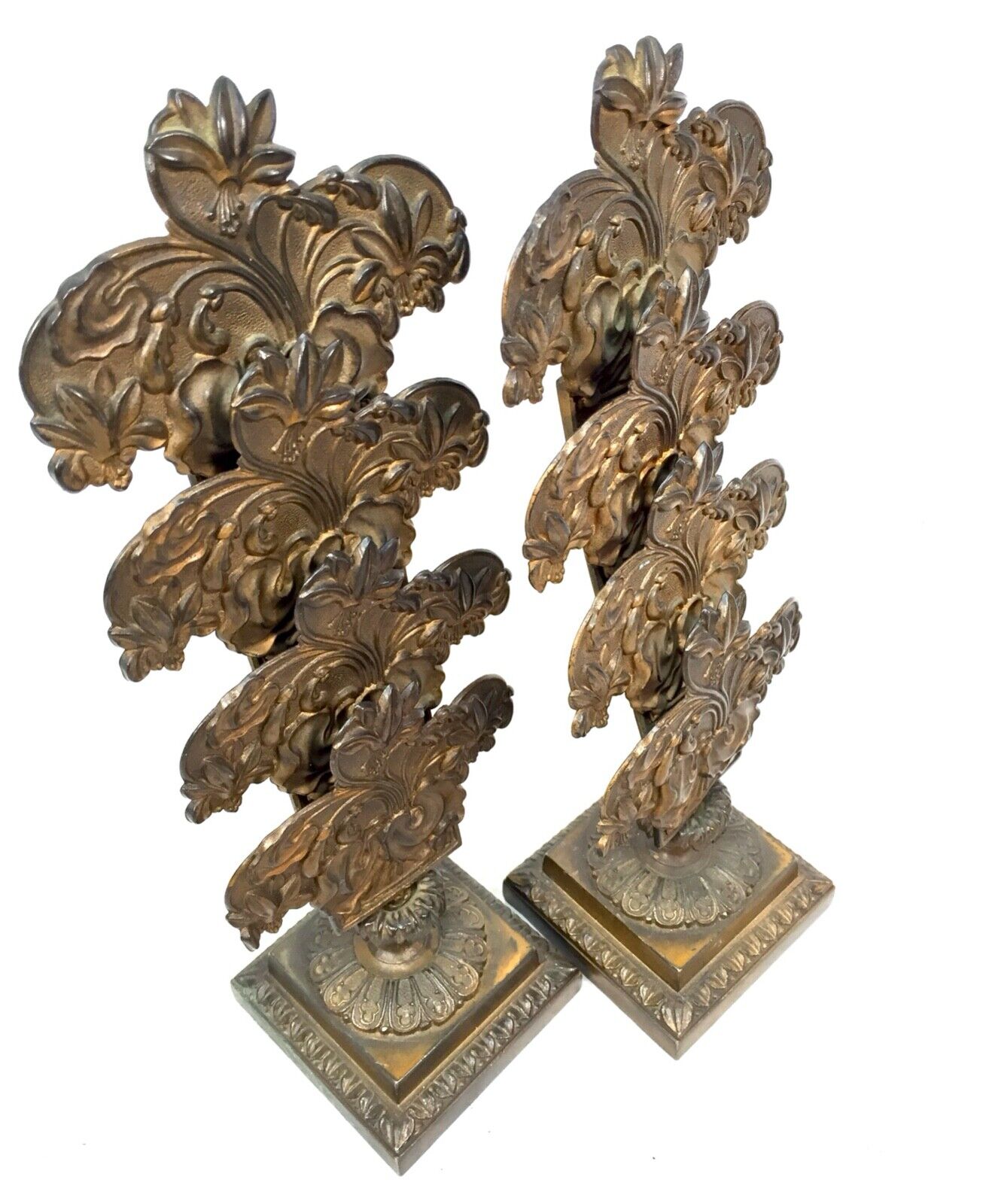 Antique Pair of 19th Century Ornate Bronze Desktop Letter Holder Rack Stands
