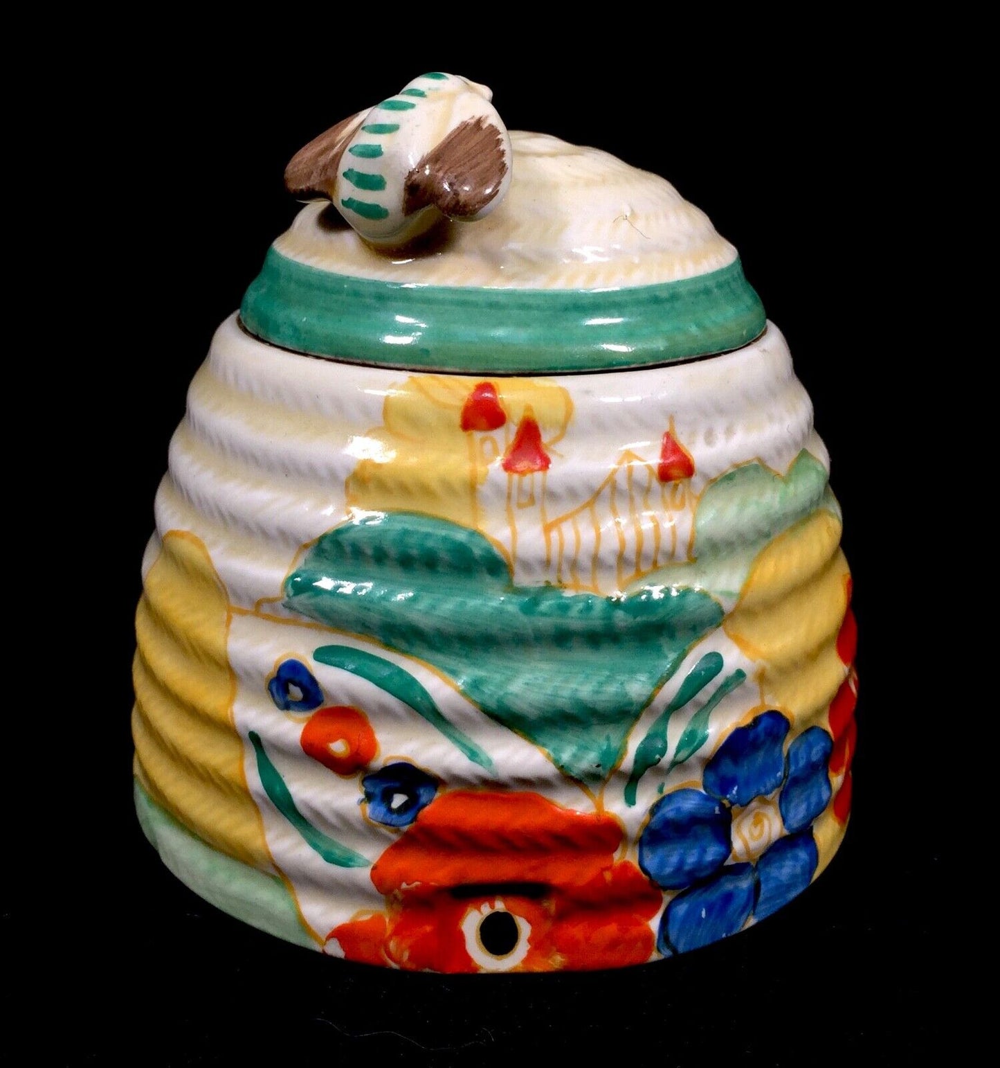 Antique Clarice Cliff - Green Alton Beehive Honey Pot c.1933 Pottery / Bizarre