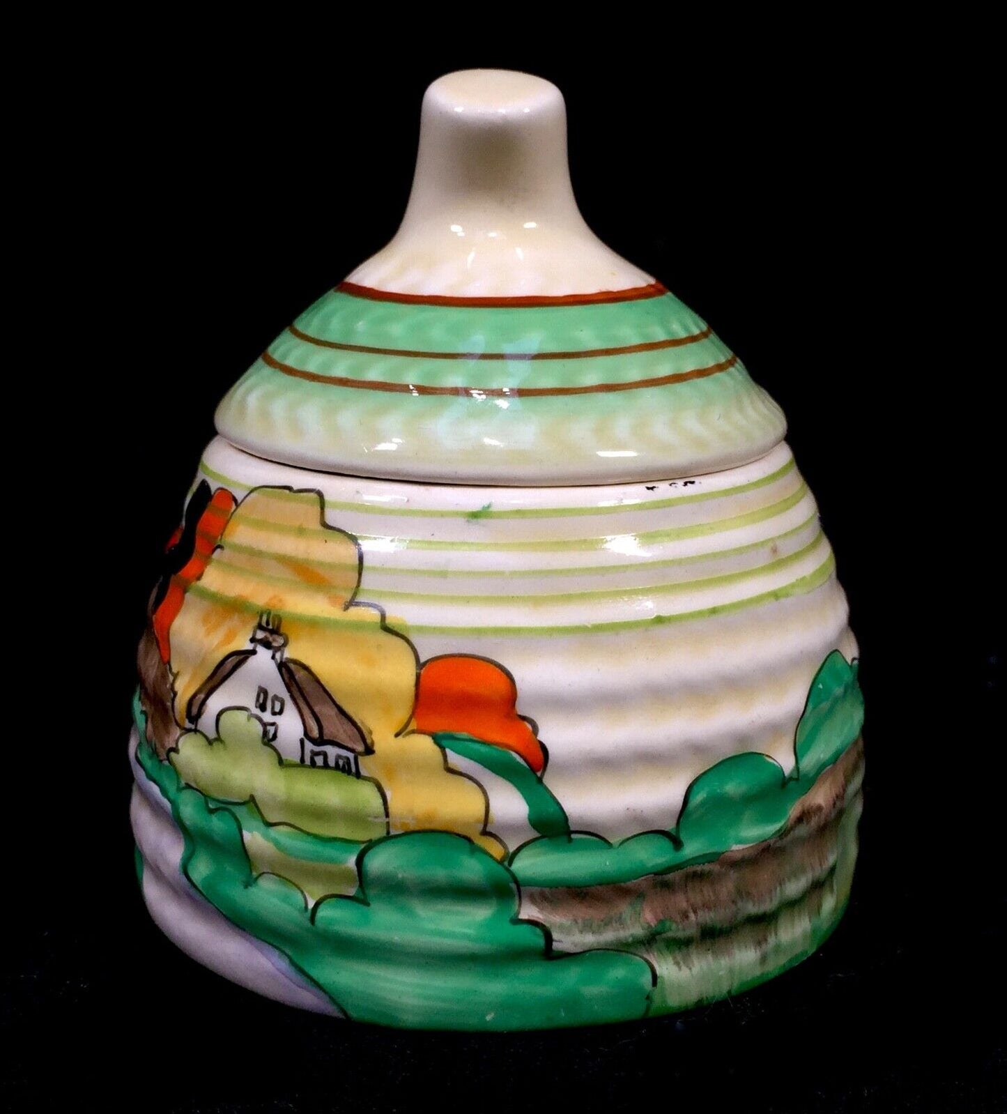 Antique Clarice Cliff - Lorna Preserve / Honey Pot c.1935 Art Deco Pottery