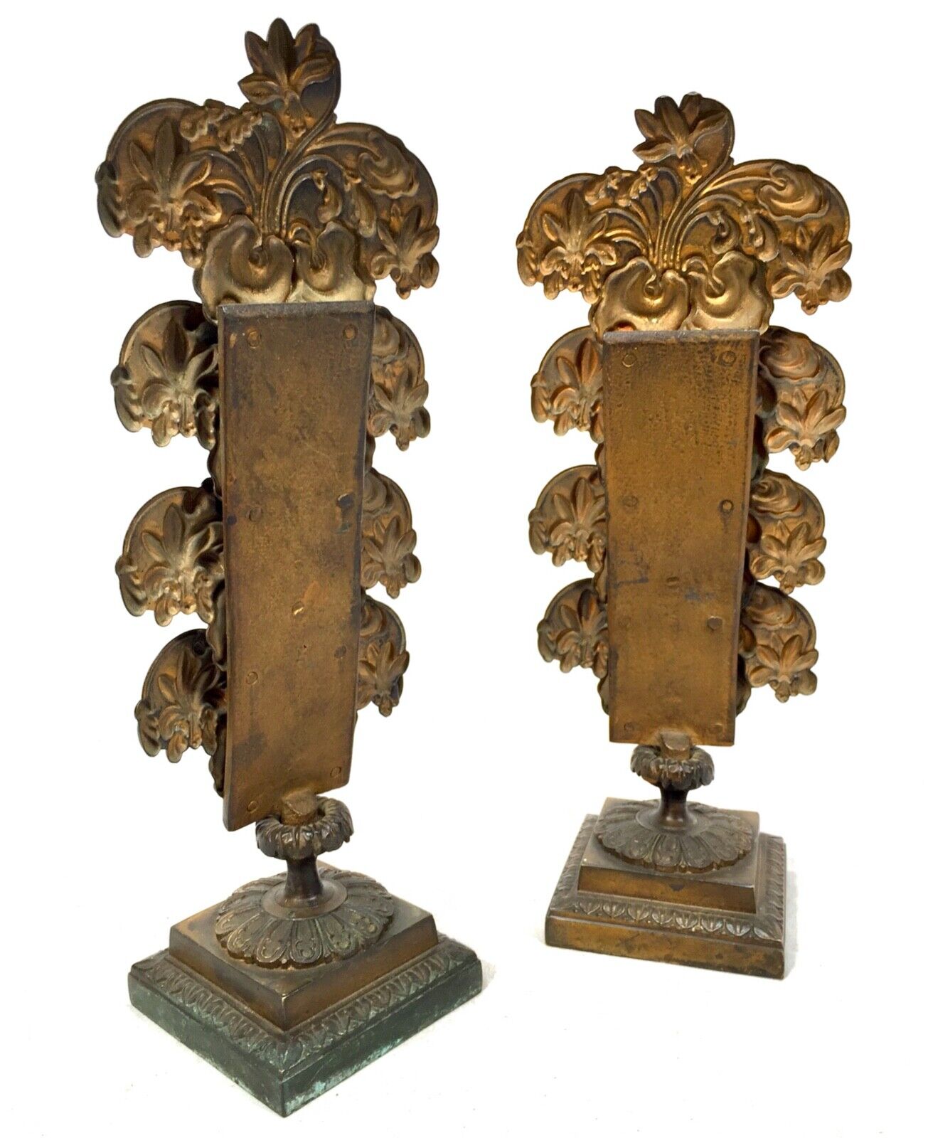 Antique Pair of 19th Century Ornate Bronze Desktop Letter Holder Rack Stands