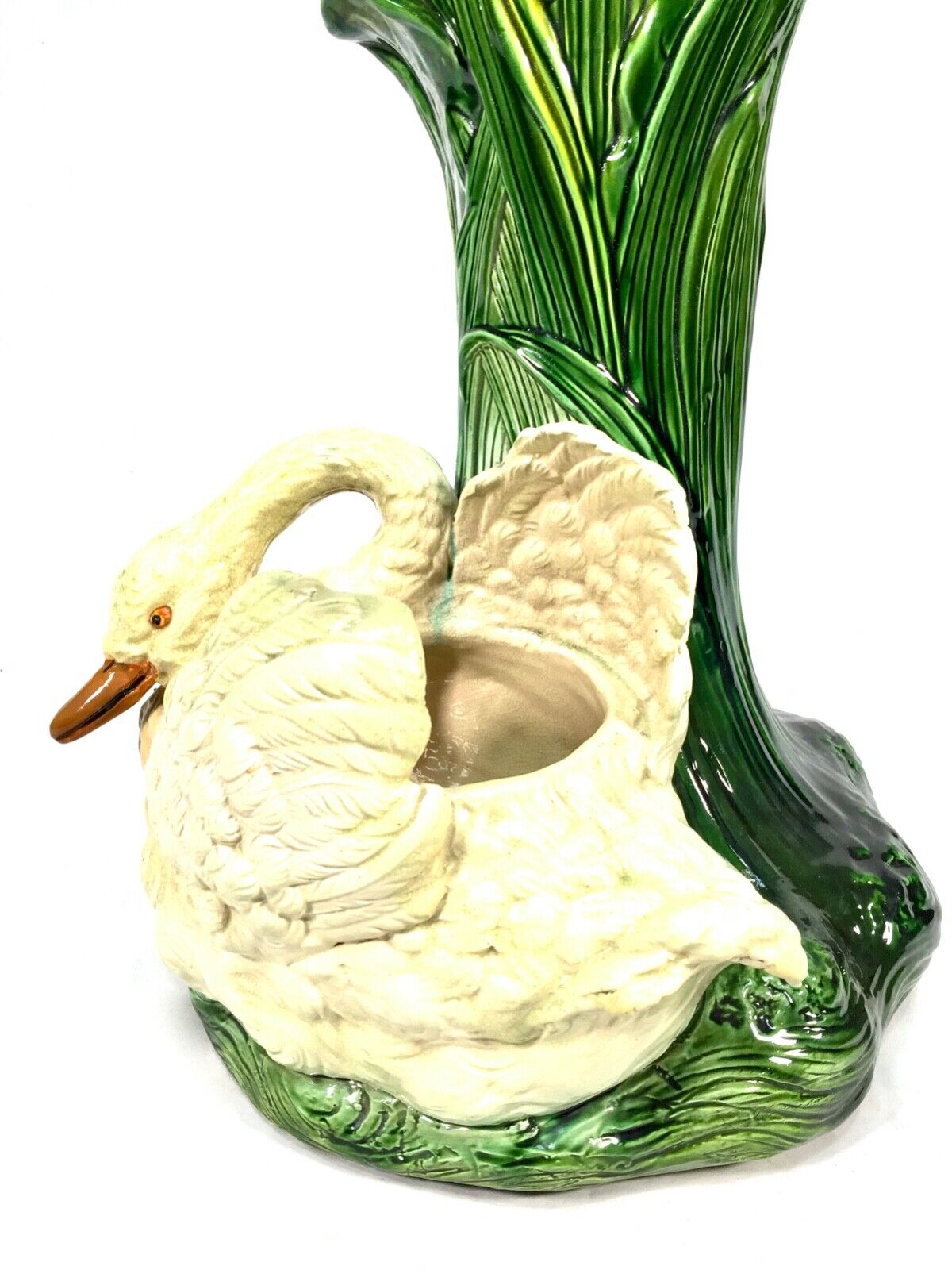 Antique Bretby Ceramic Pottery Jardinier Plant Stand 19th Century Majolica Swan