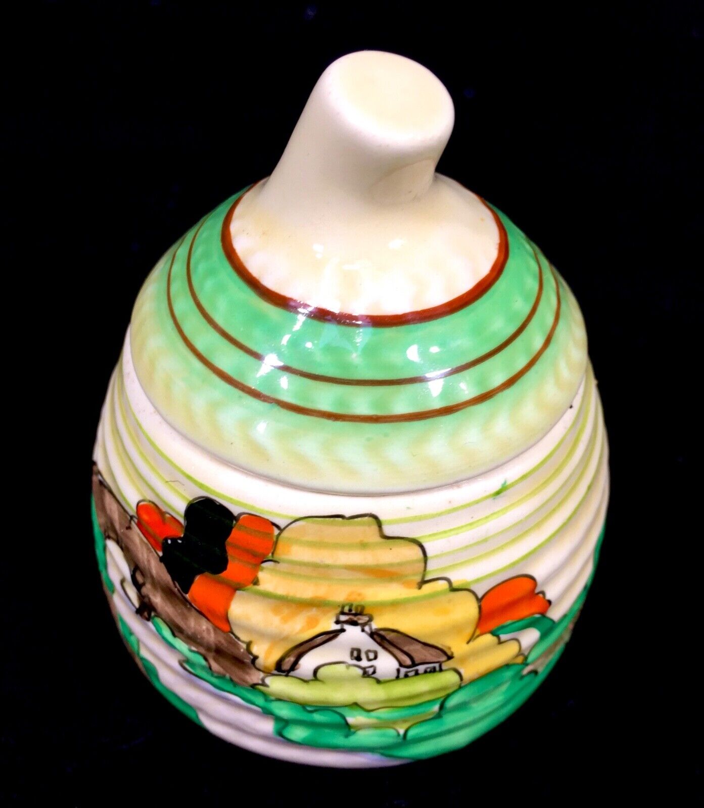 Antique Clarice Cliff - Lorna Preserve / Honey Pot c.1935 Art Deco Pottery