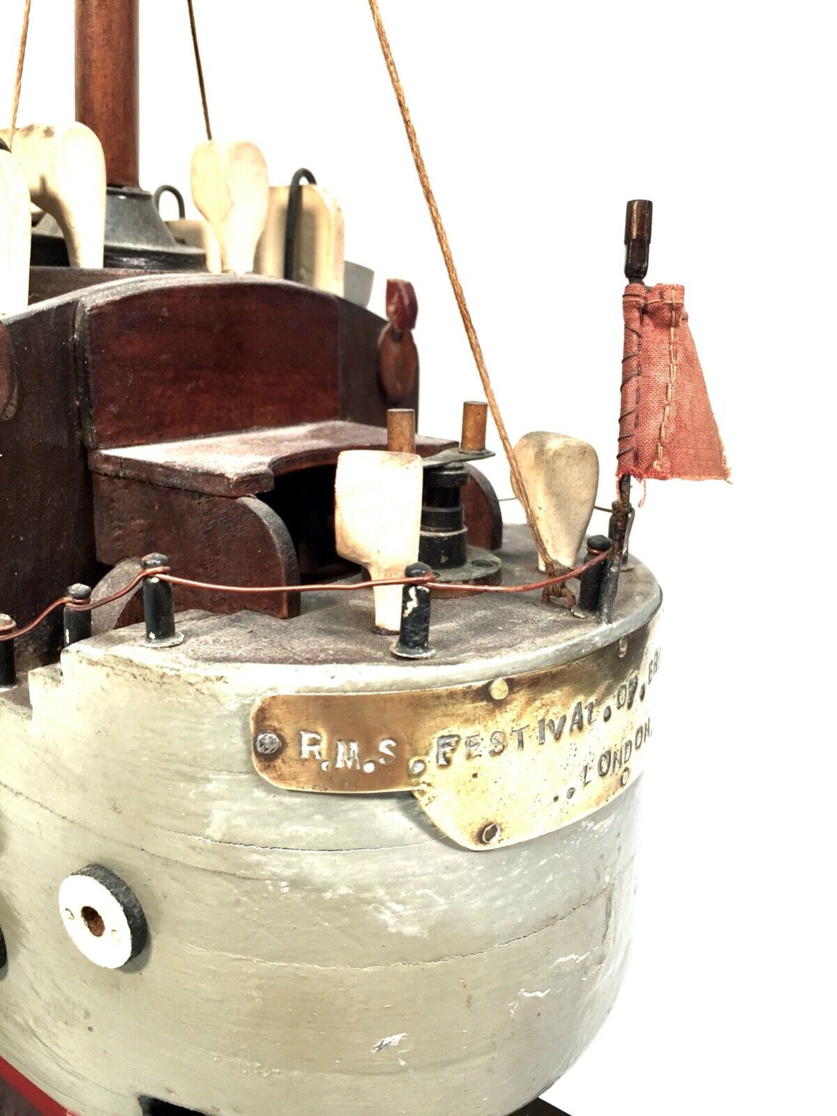 Antique 1951 Festival of Britain Scratch Built Model of a Ship on Display Stand