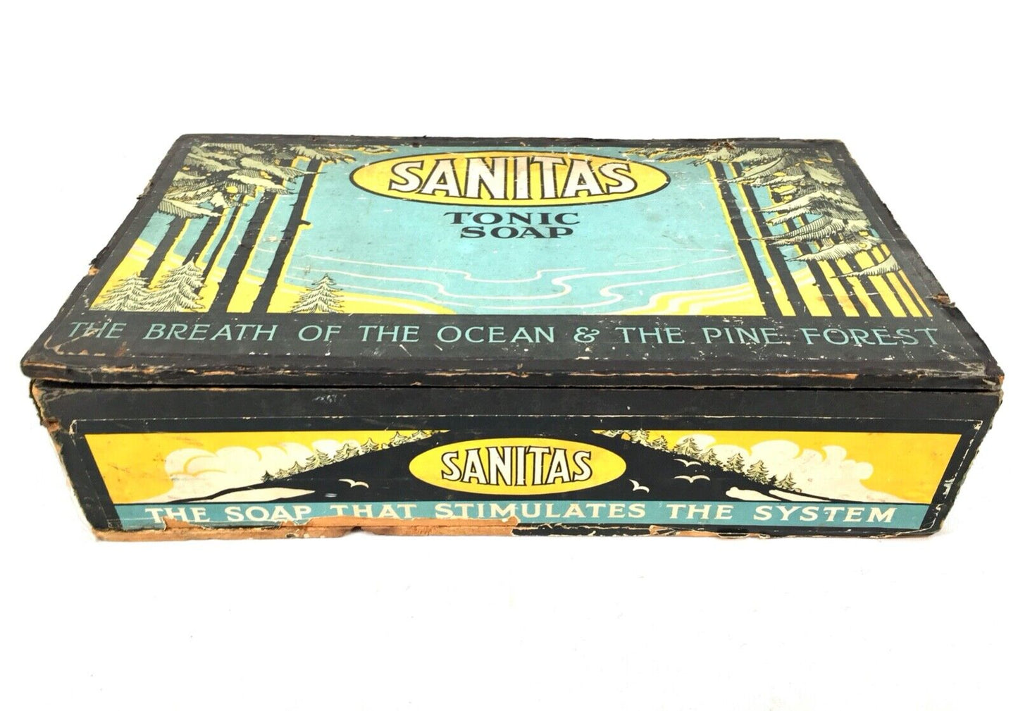 Antique Advertising - Sanitas Soap Wooden Pine Shop Counter Display Box Crate