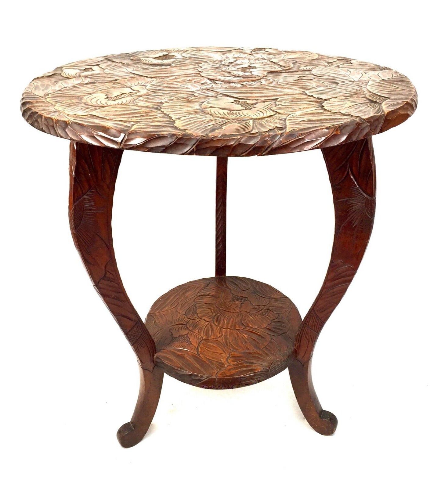 Antique Japanese Floral Carved Side Table / Occasional Lamp Table Liberty London