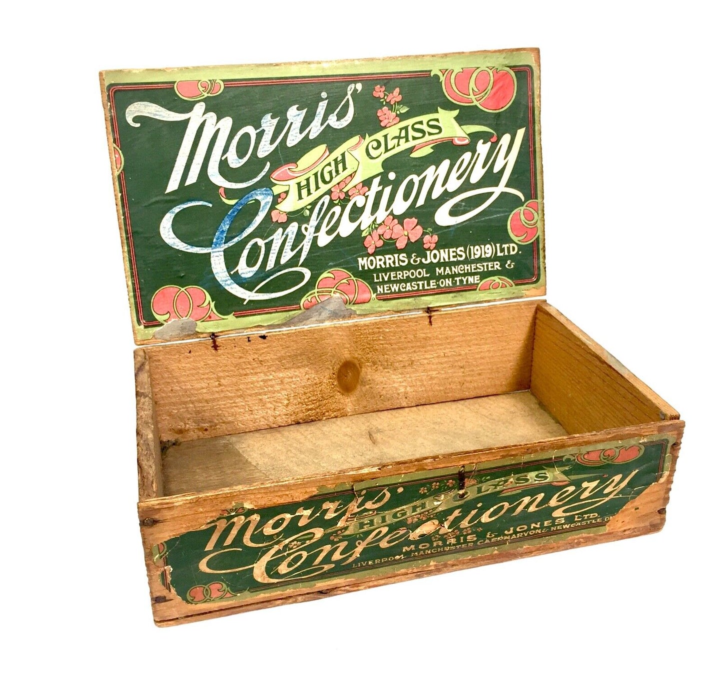 Antique Advertising - Morris & Jones Confectionery Wooden Shop Display Box Crate